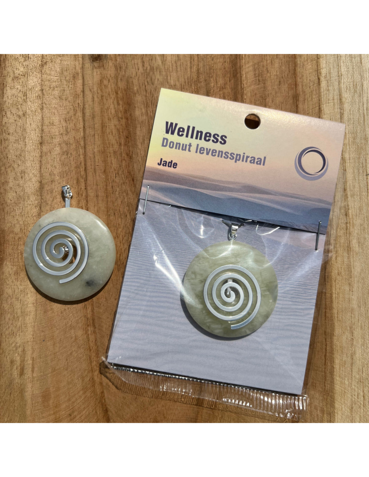 Serpentin donut hänge, livets spiral, grön, 4 cm