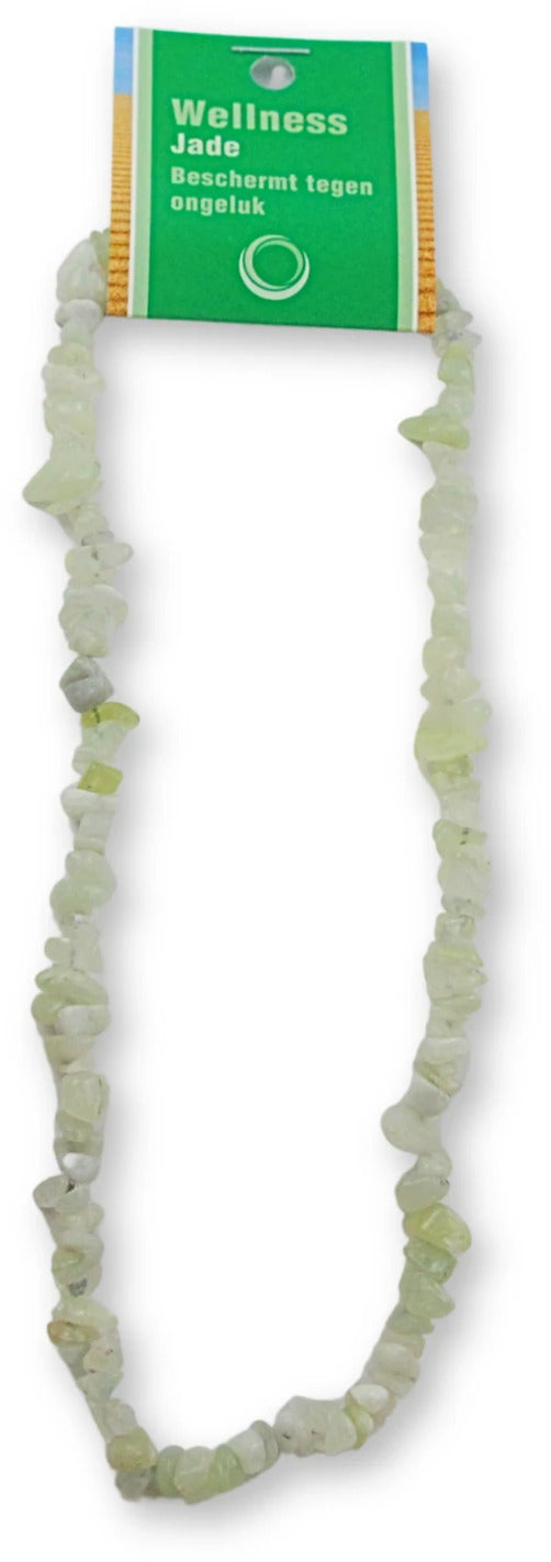 Serpentin halsband med splitstenar, grön, 5 till 10 mm, På kort