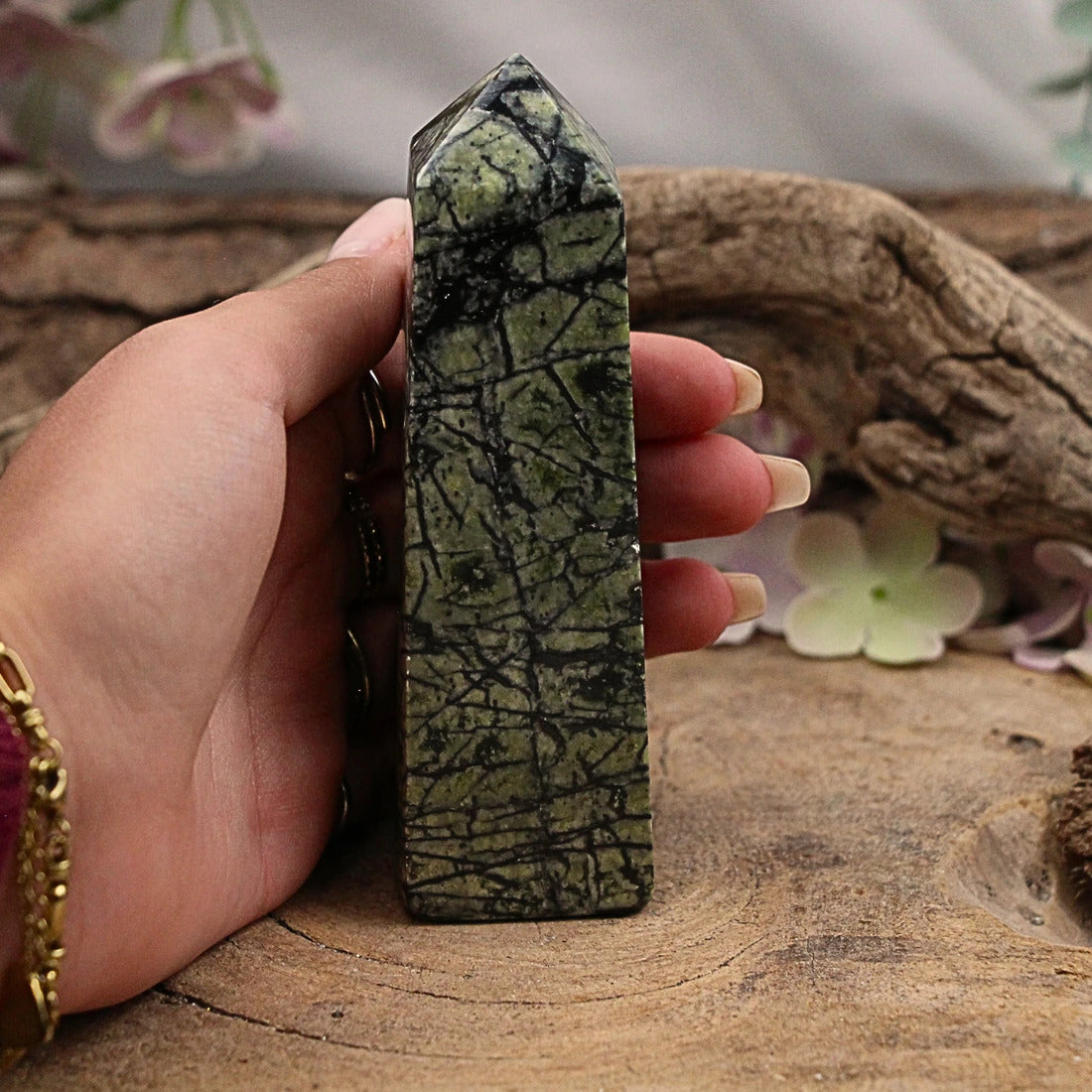 Serpentin jungle jaspis obelisk, Afghanistan, 12 cm, nr 28