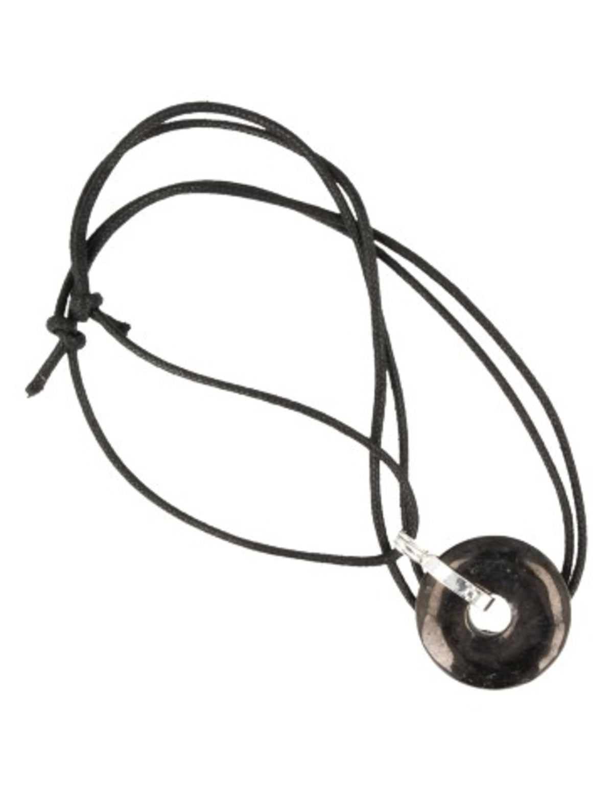 Shungit donuthänge 30 mm på svart vaxsnöre
