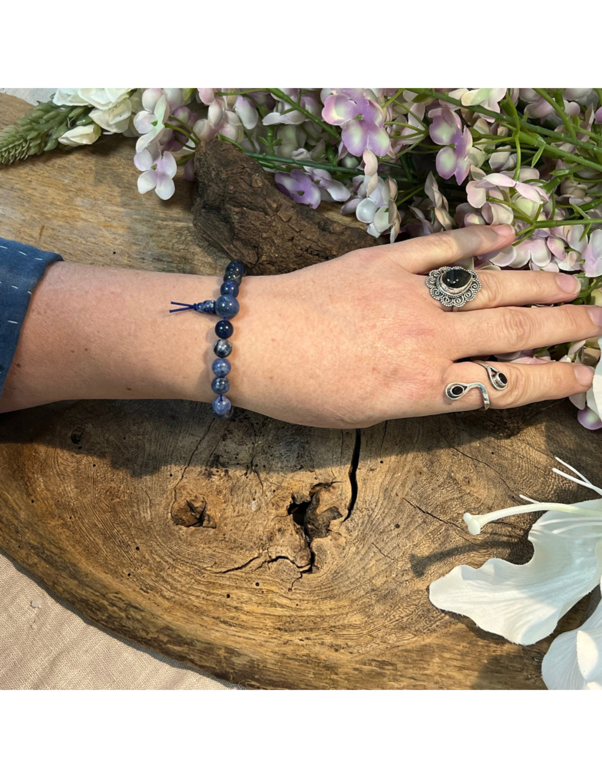 Sodalit armband med 8 mm pärlor, powerbead