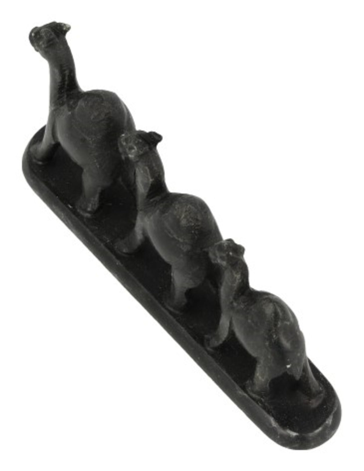 Täljsten tre kameler på list, svart, 10 cm
