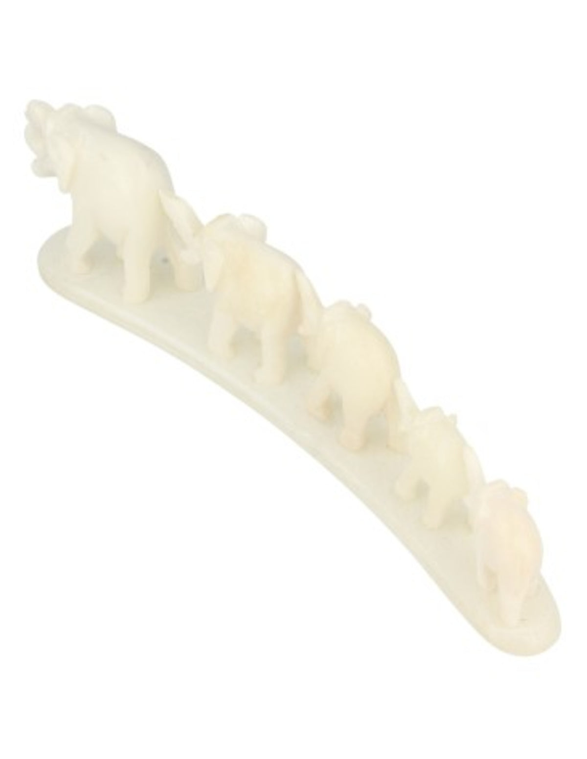 Täljsten fem elefanter på list, vit, 19 cm
