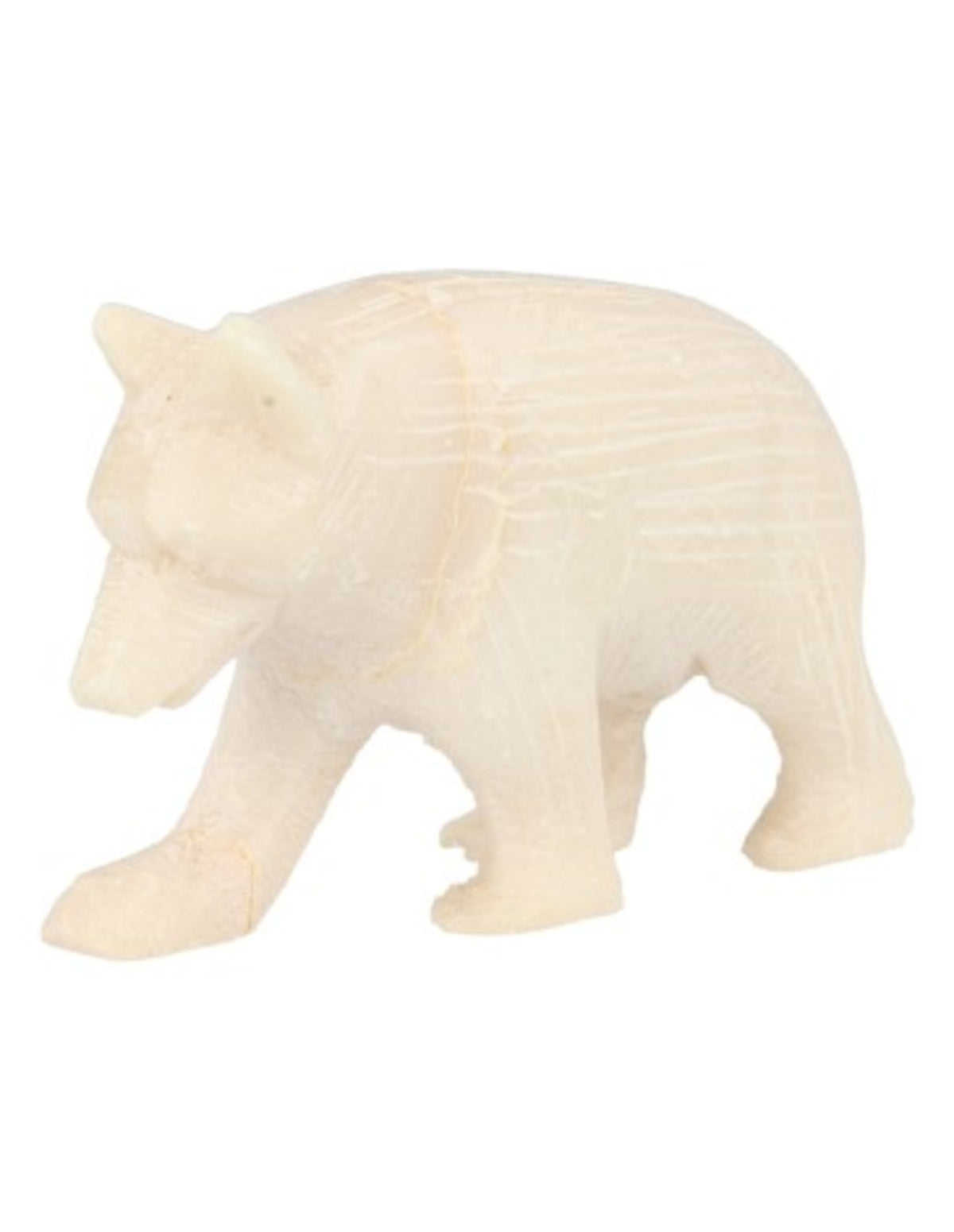 Täljsten björn, gående, vit, 6 cm