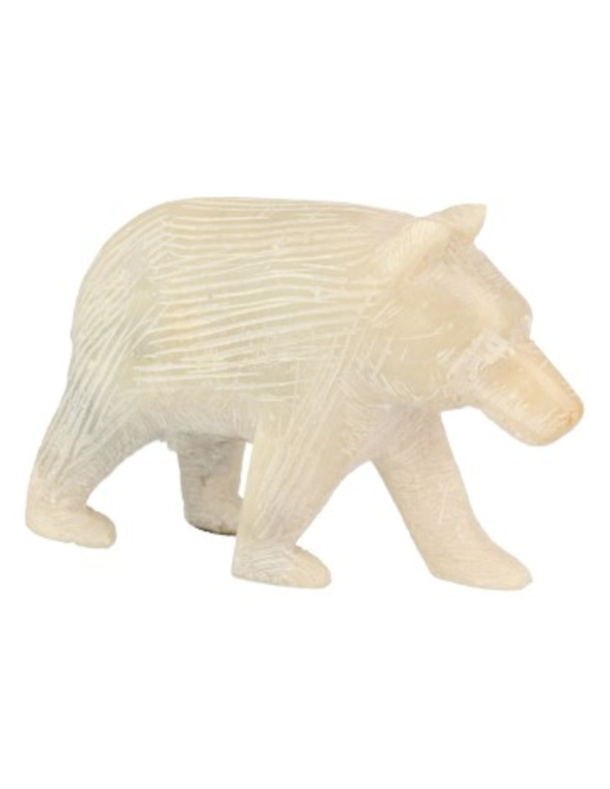 Täljsten björn, gående, vit, 9 cm