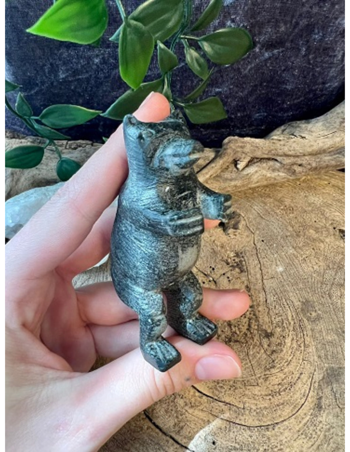 Täljsten björn, stående, svart, 8,5 cm