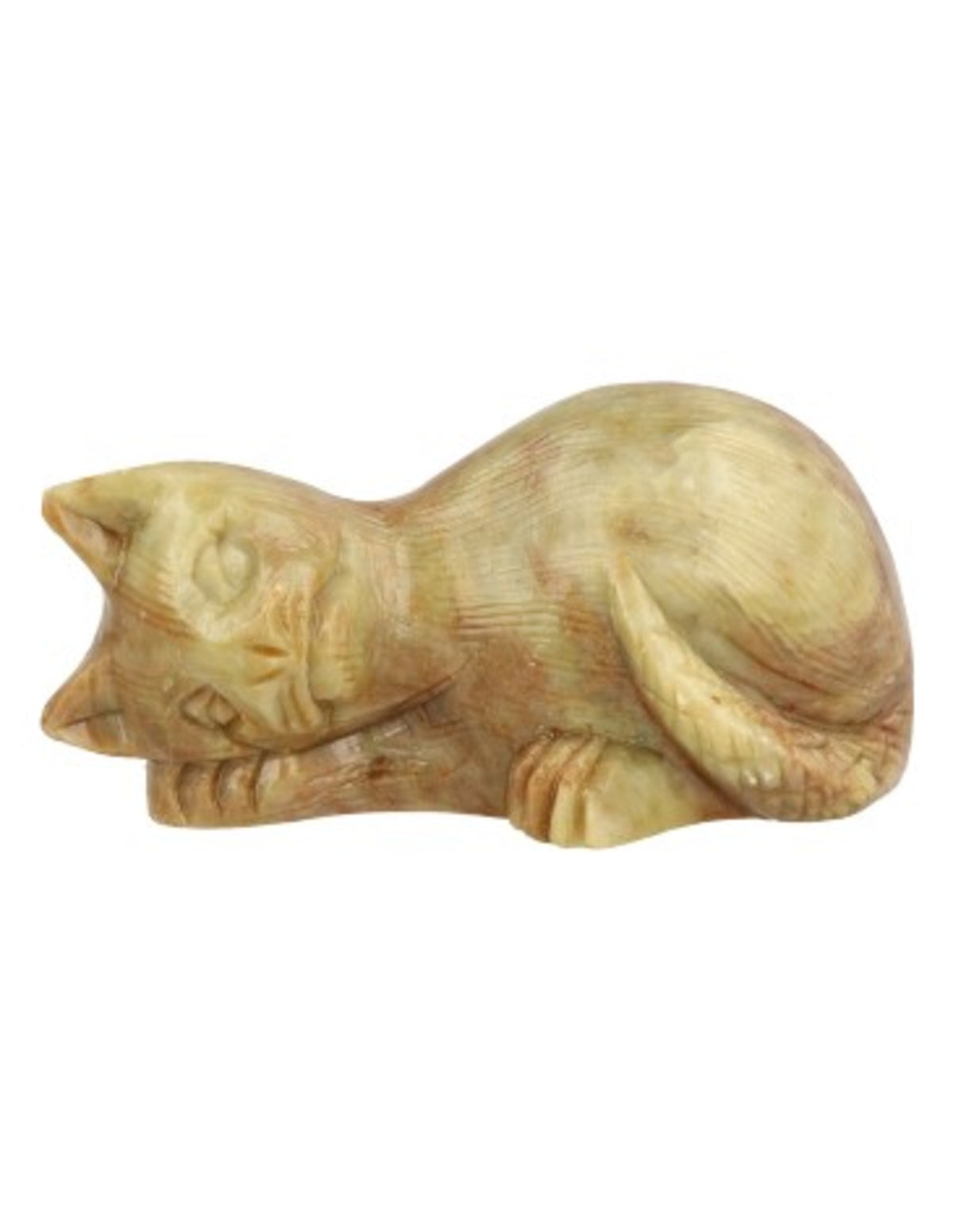 Täljsten figur, sovande katt, 7 cm