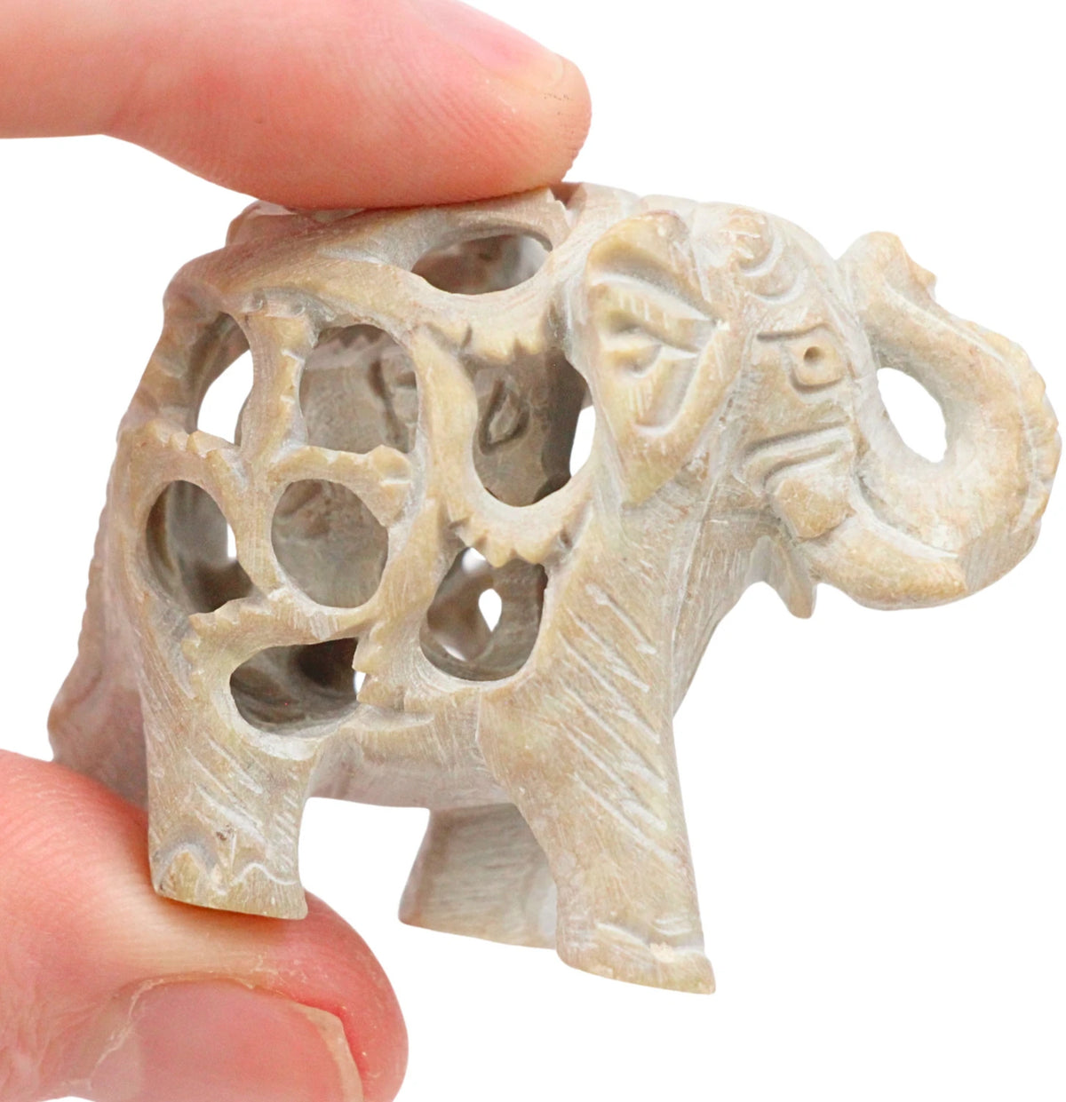 Täljsten figur, elefant i elefant, 5 cm