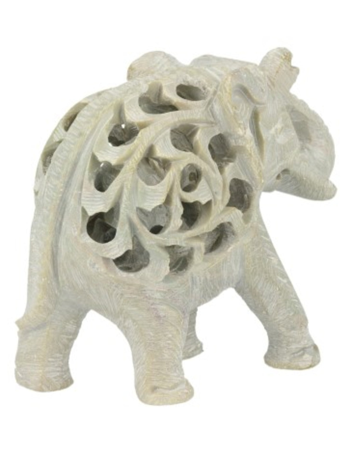 Täljsten figur, vit elefant i elefant, 7 till 8 cm