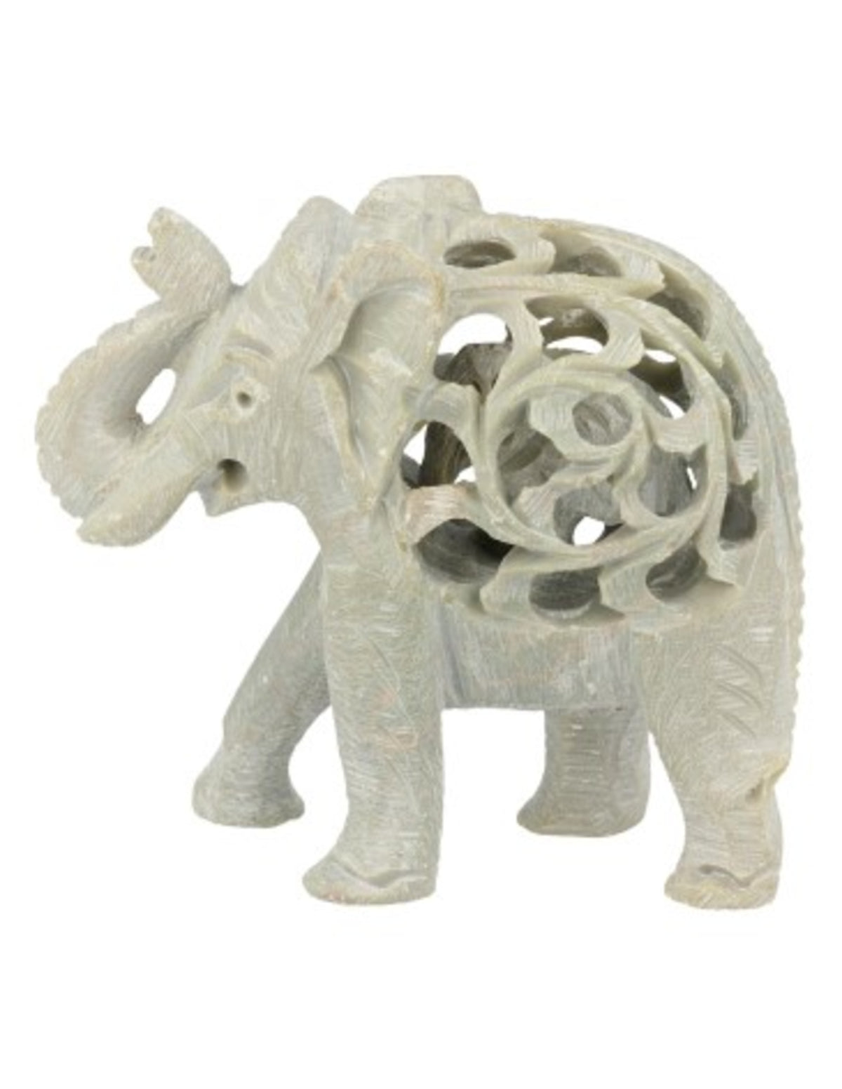 Täljsten figur, vit elefant i elefant, 7 till 8 cm