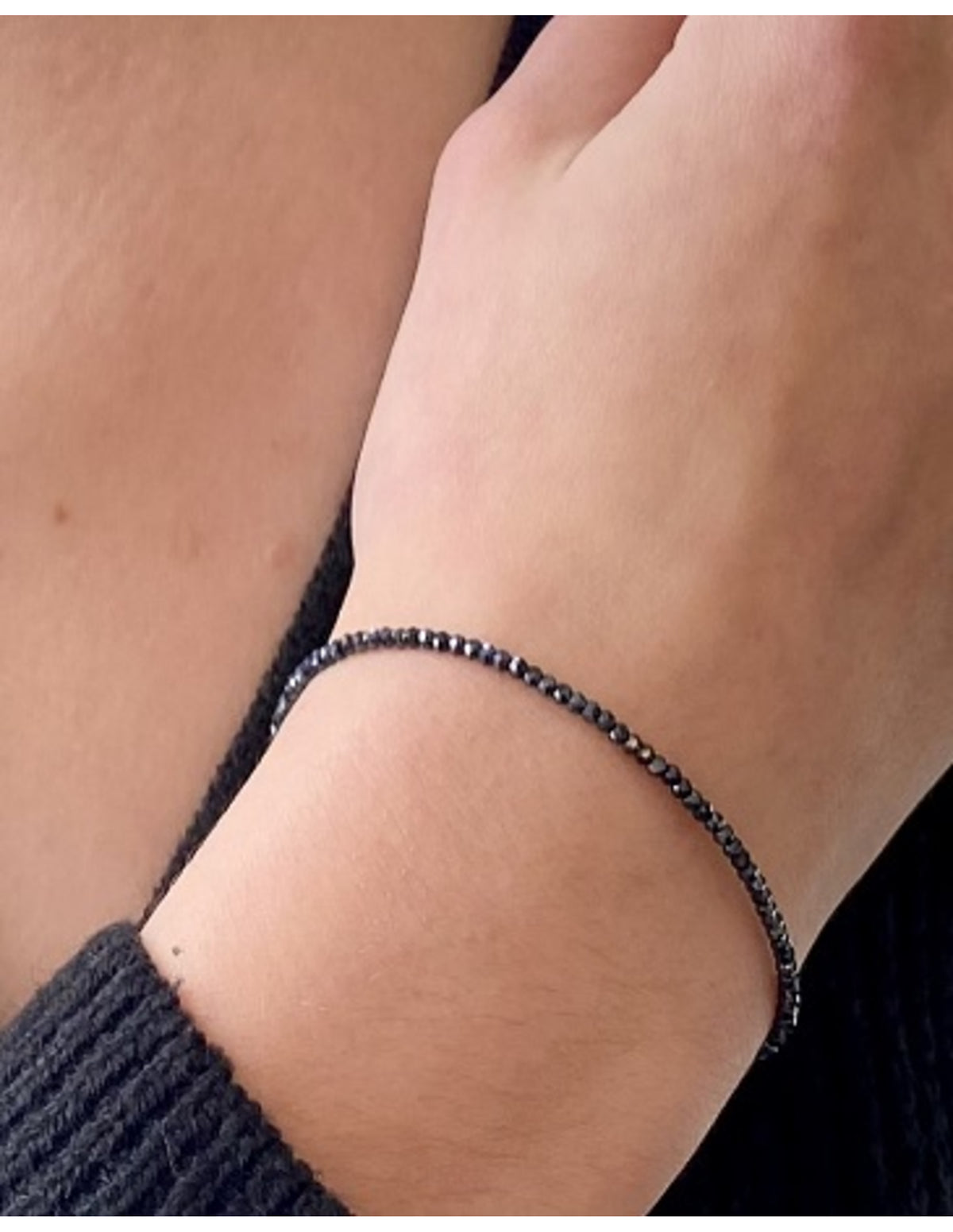 Spinell halsband i svart, belagd, fasettslipade stenar, 44 cm