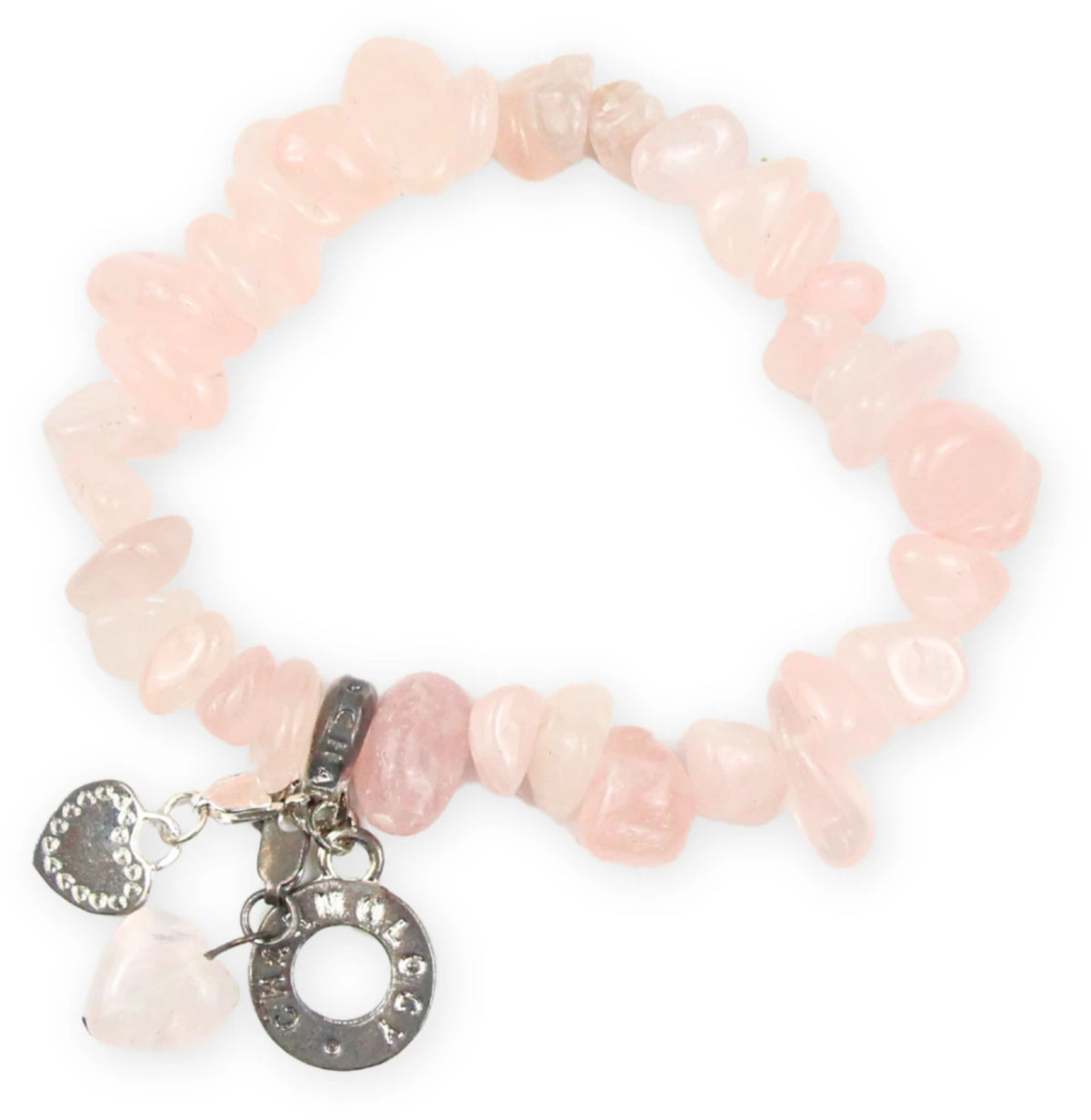 Rosenkvarts armband med splitstenar och berlocker, 18 cm
