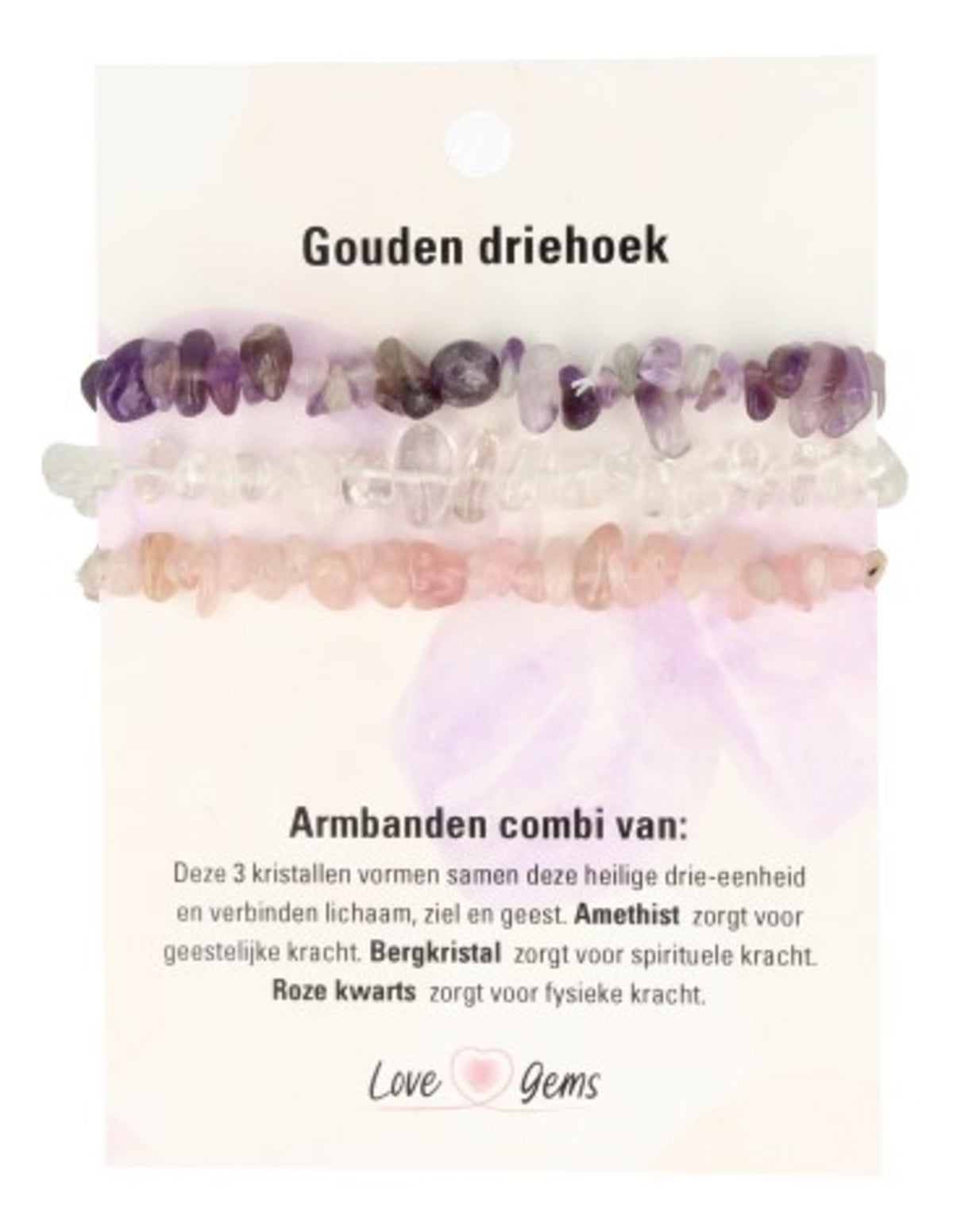Armband Gyllene triangeln: ametist, bergkristall och rosenkvarts