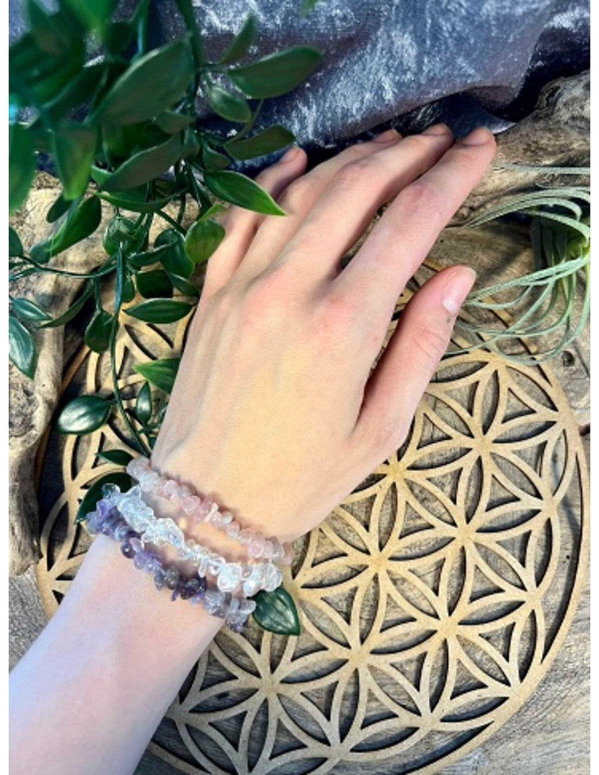 Armband Gyllene triangeln: ametist, bergkristall och rosenkvarts