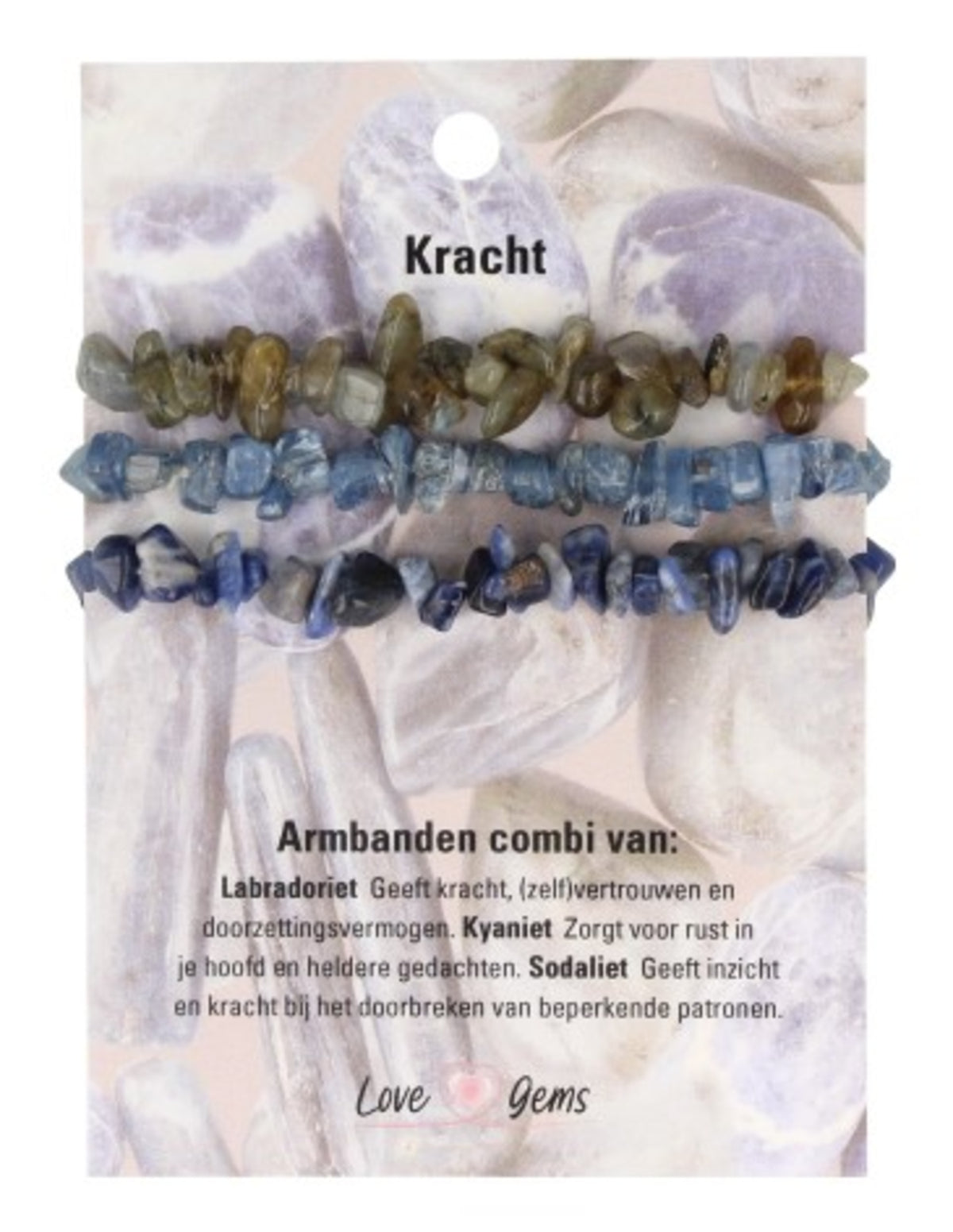 Kyanit armband med labradorit och sodalit, splitstenar, 18 cm