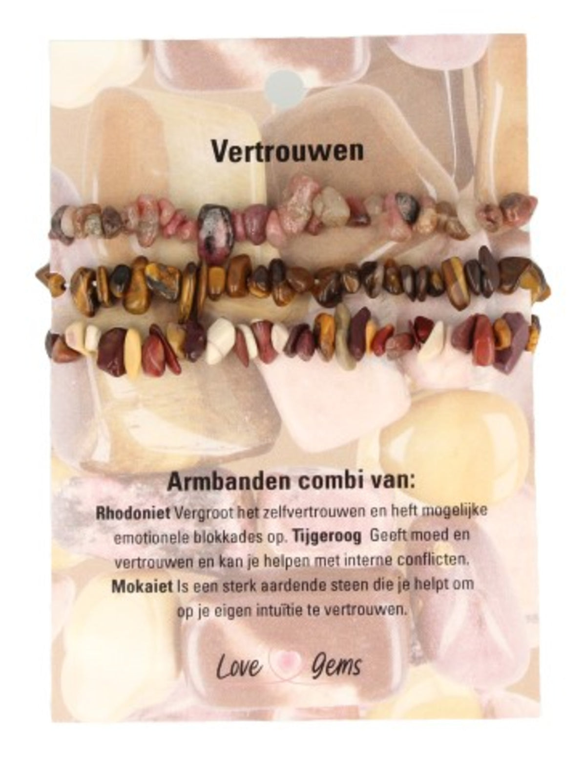 Splitarmband i set: rodonit, tigeröga och mokait