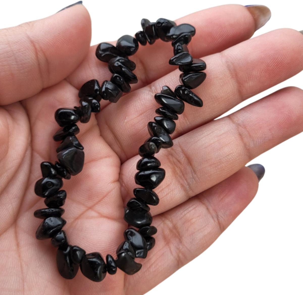 Obsidian armband med splitstenar, svart, elastiskt