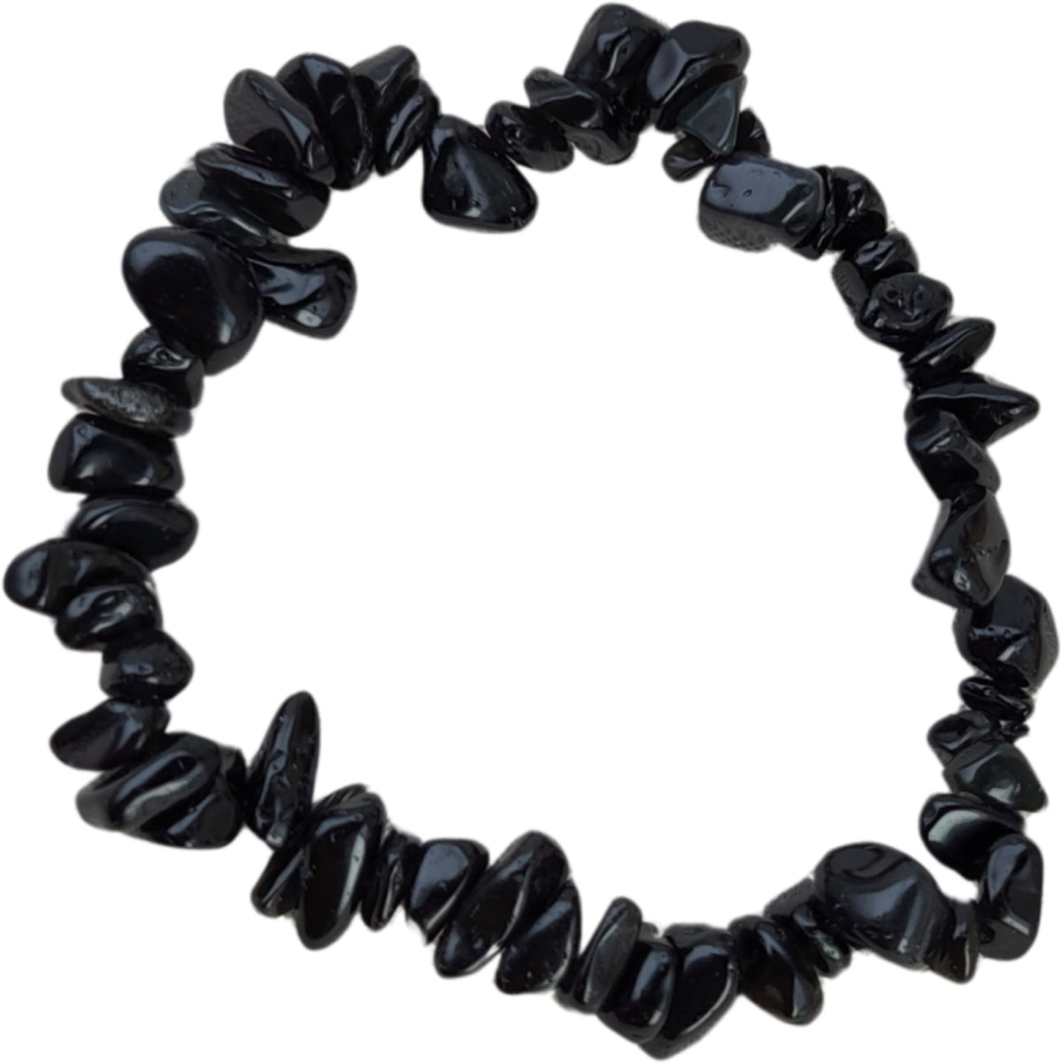 Obsidian armband med splitstenar, svart, elastiskt