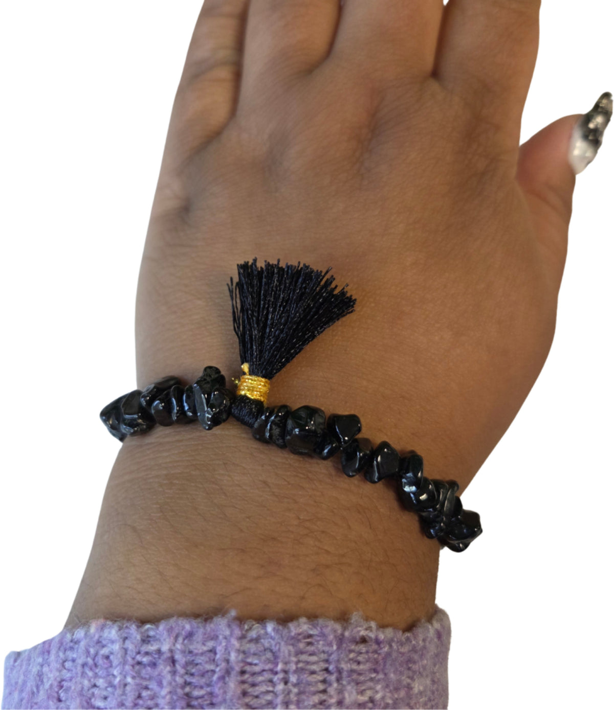 Svart turmalin armband med splitstenar och tofs