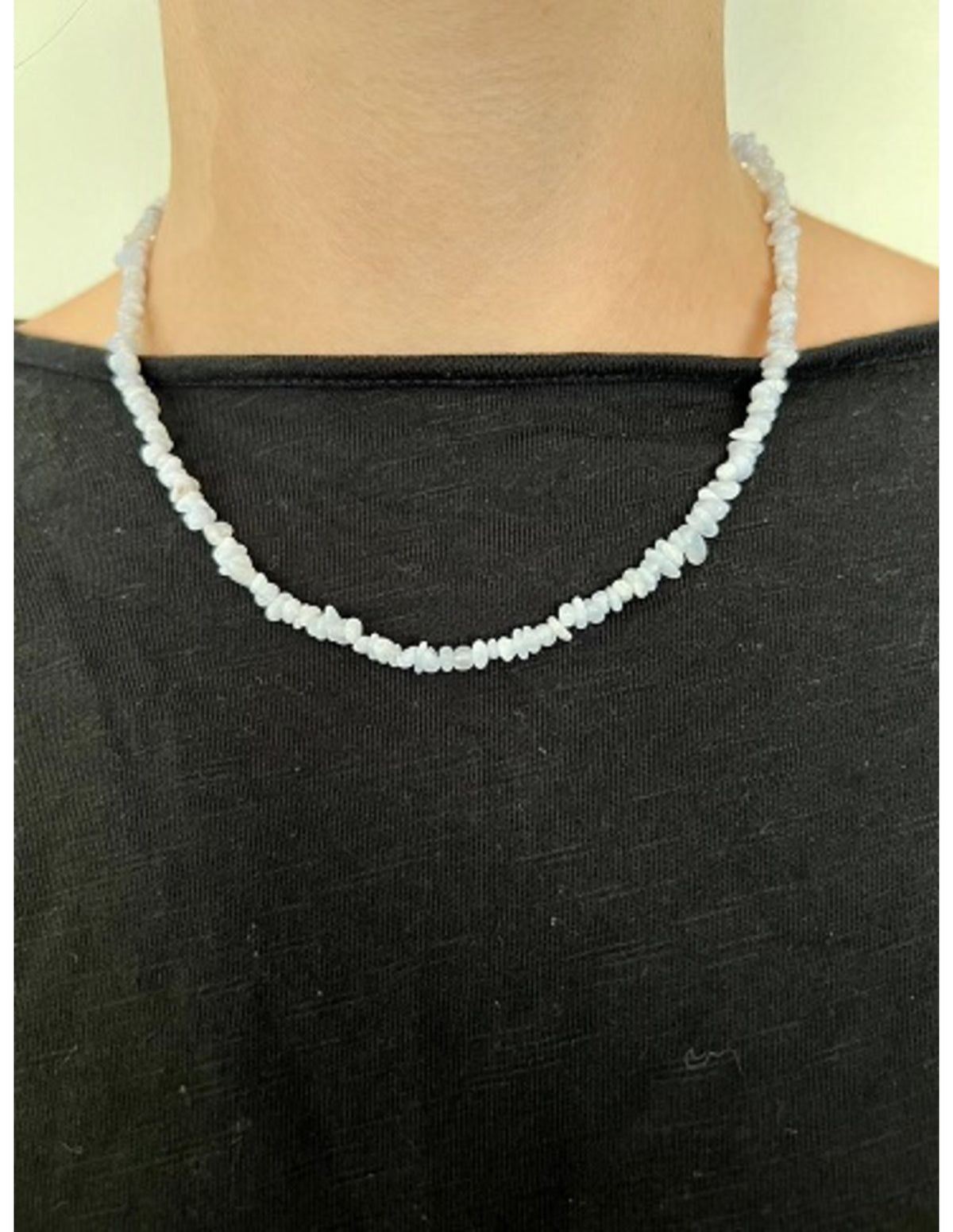 Kalcedon halsband med splitstenar, blå, smal, 45 cm