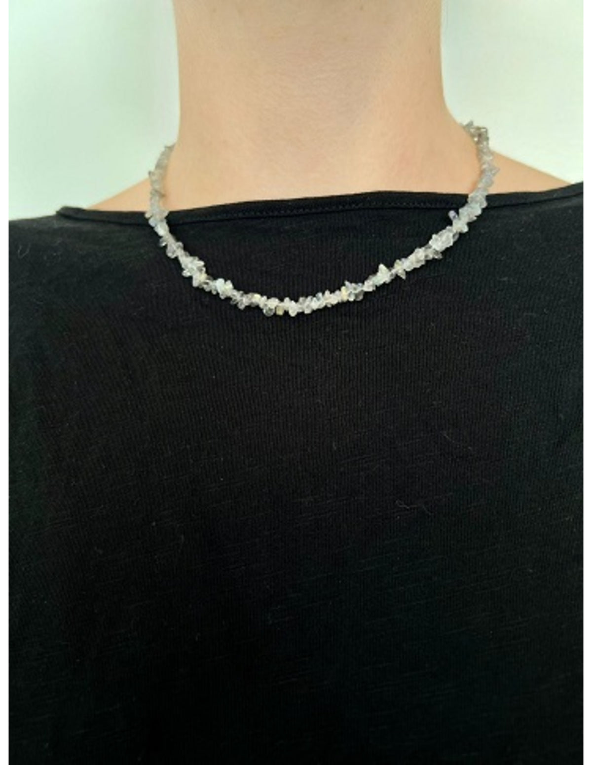 Labradorit halsband med smala splitstenar, 45 cm, med lås