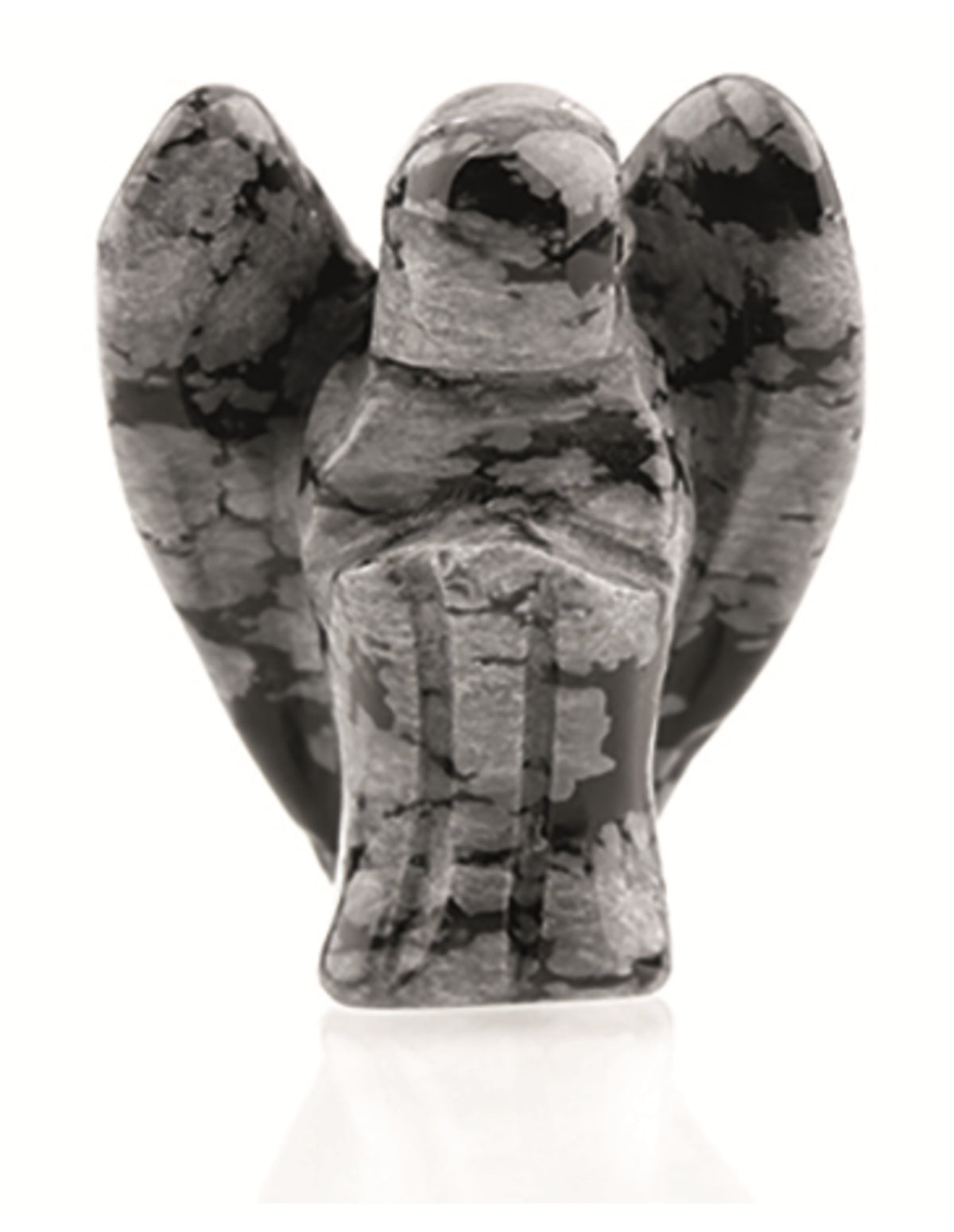 Snöflingsobsidian ängel, stående figur, 2 cm