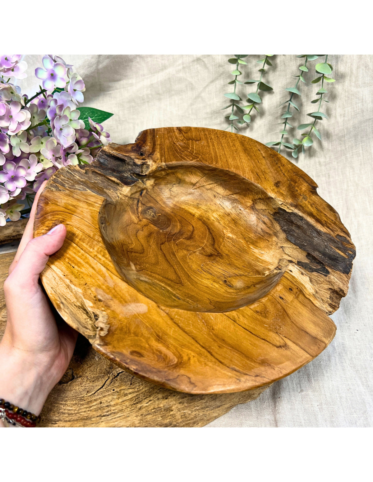 Teakträ skål, diameter ca 30 cm, nr 01