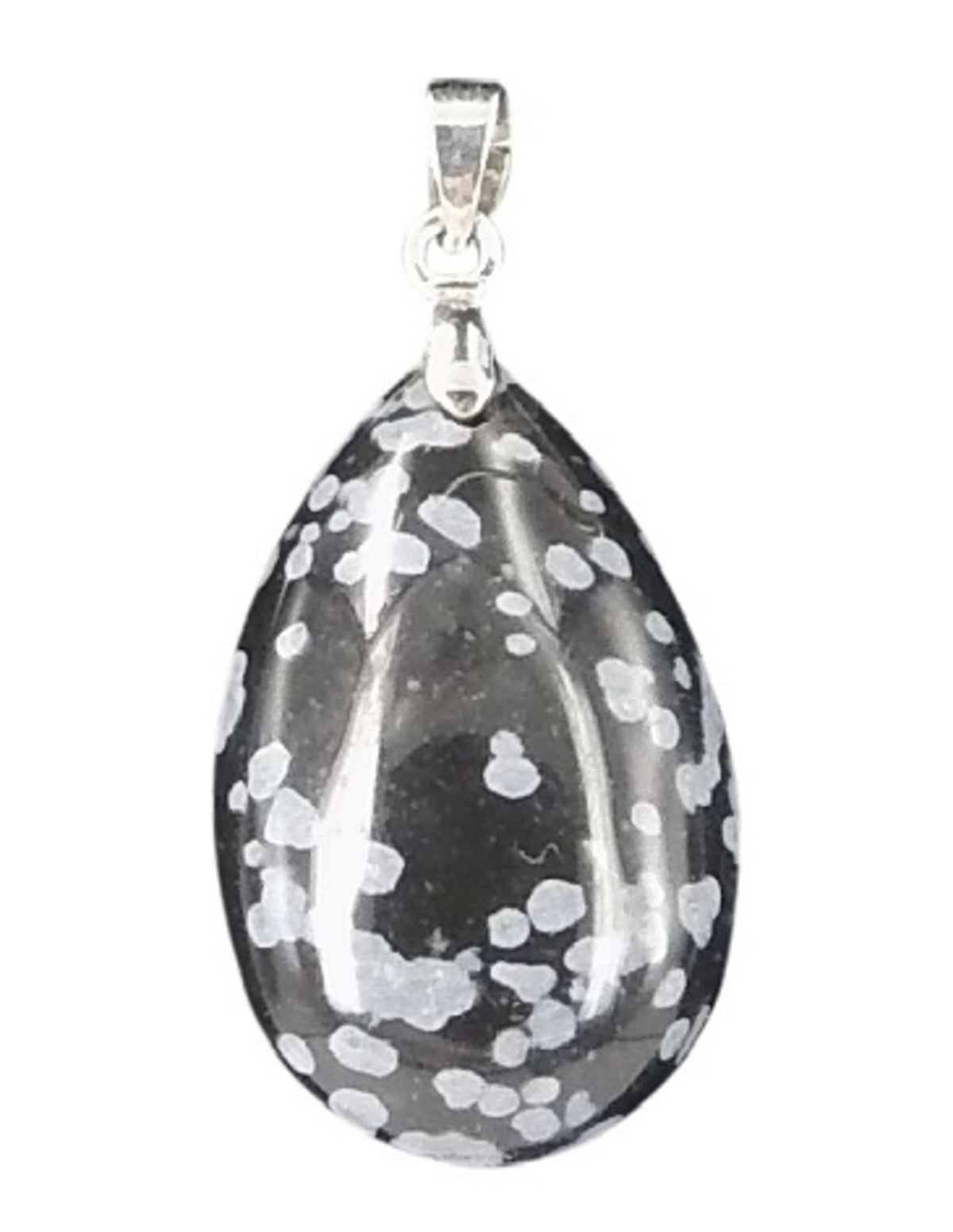 Obsidian hänge, droppformat, snöflinga, 2,5 cm