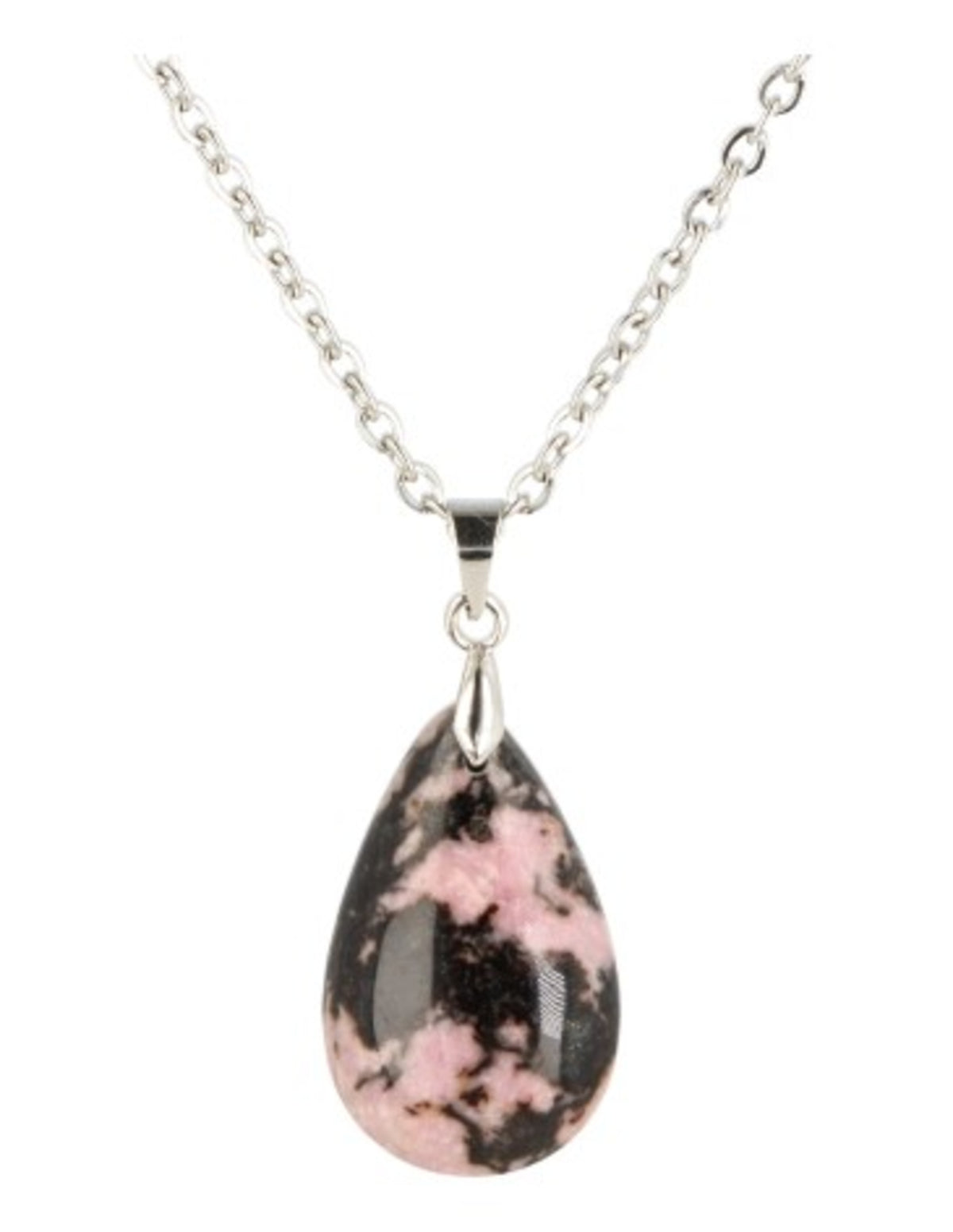 Rodonit hänge, droppe, 2,5 cm, rosa och svart