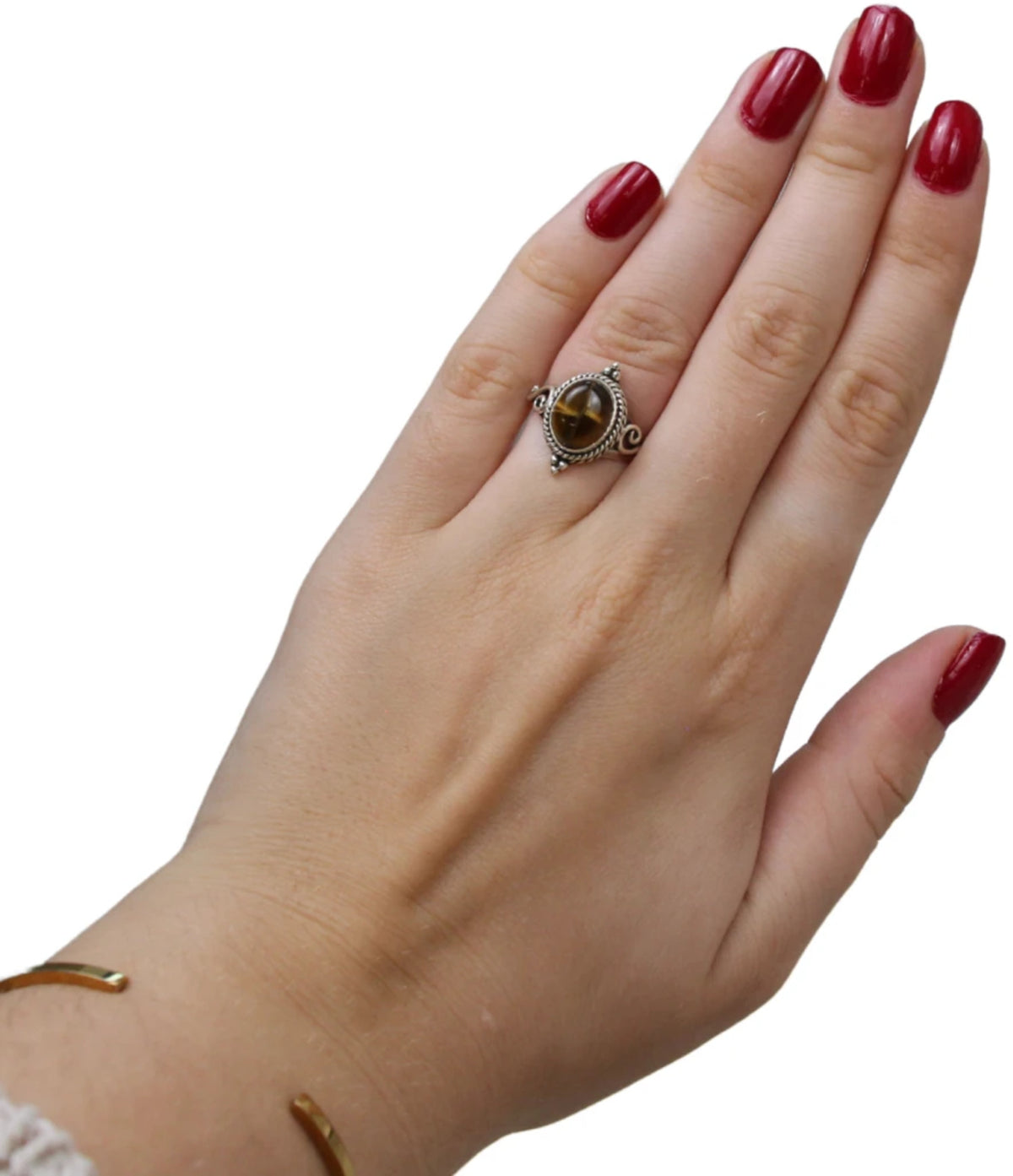 Tigeröga ring i 925 silver, boho, storlek 16, nr 12