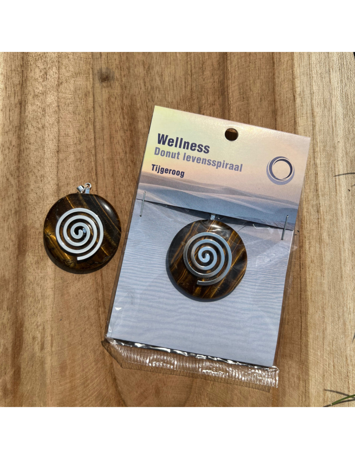 Tigeröga hänge, donut med livsspiral, 4 cm med hängare