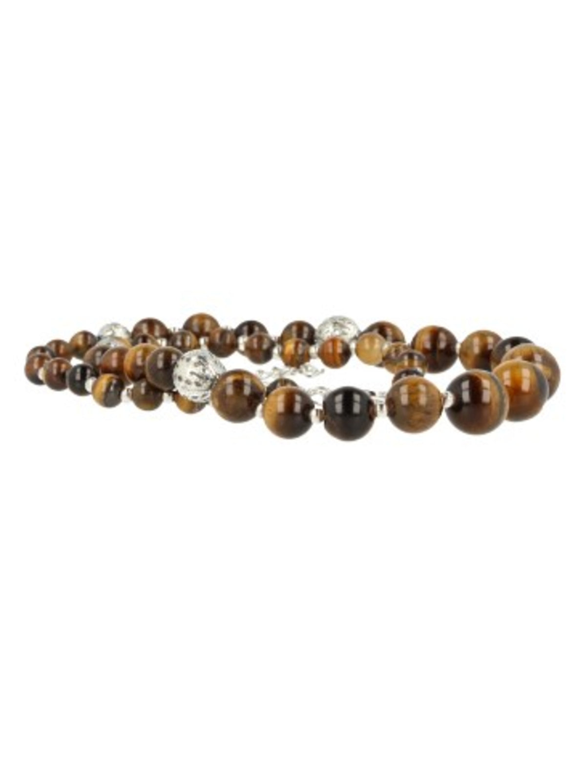 Tigeröga halsband med silverfärgade prydnadspärlor, 46 cm
