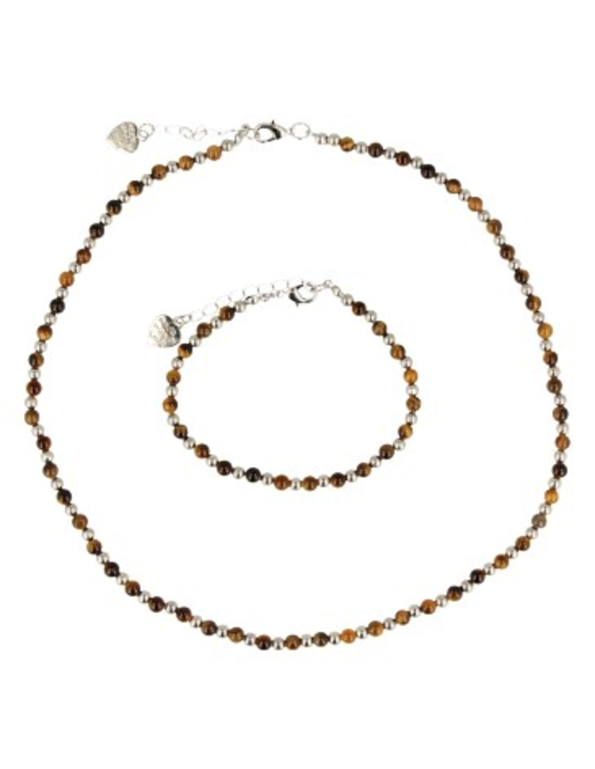 Tigeröga halsband Ibiza, 45 cm, silverfärgade mellanpärlor