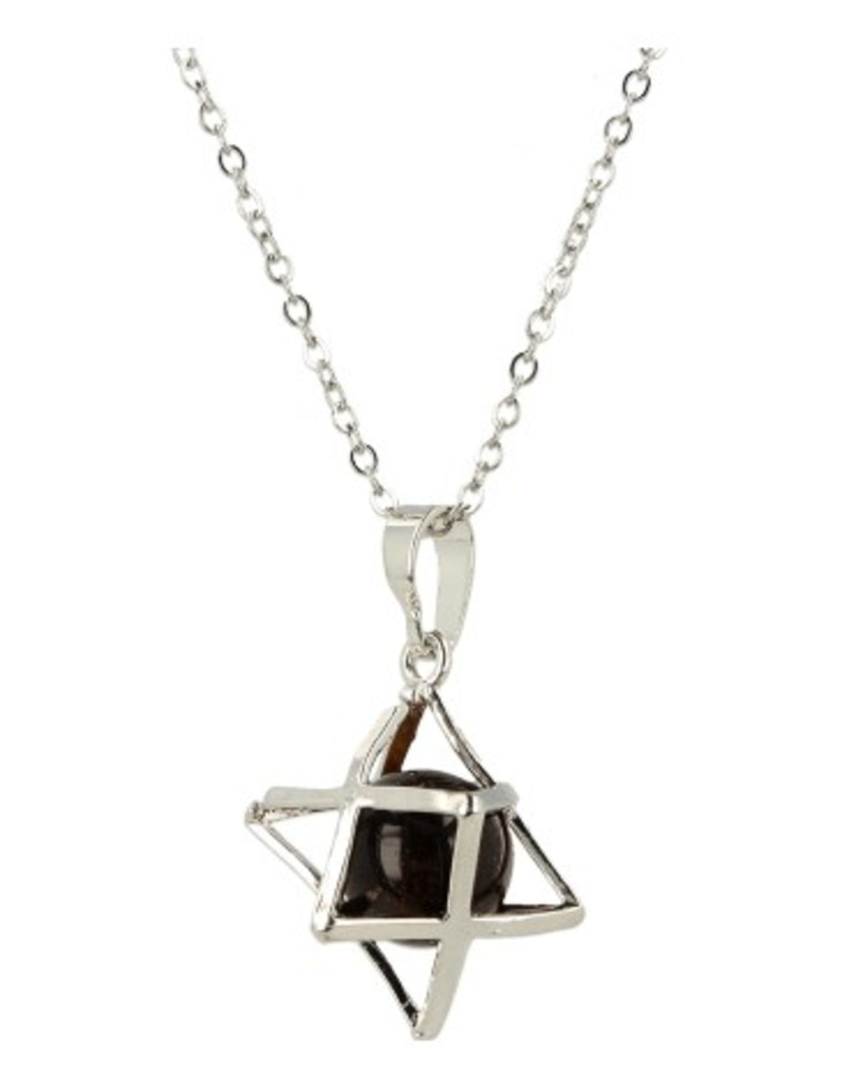 Tigeröga hänge, merkaba-bur med stenkula, 2,5 cm
