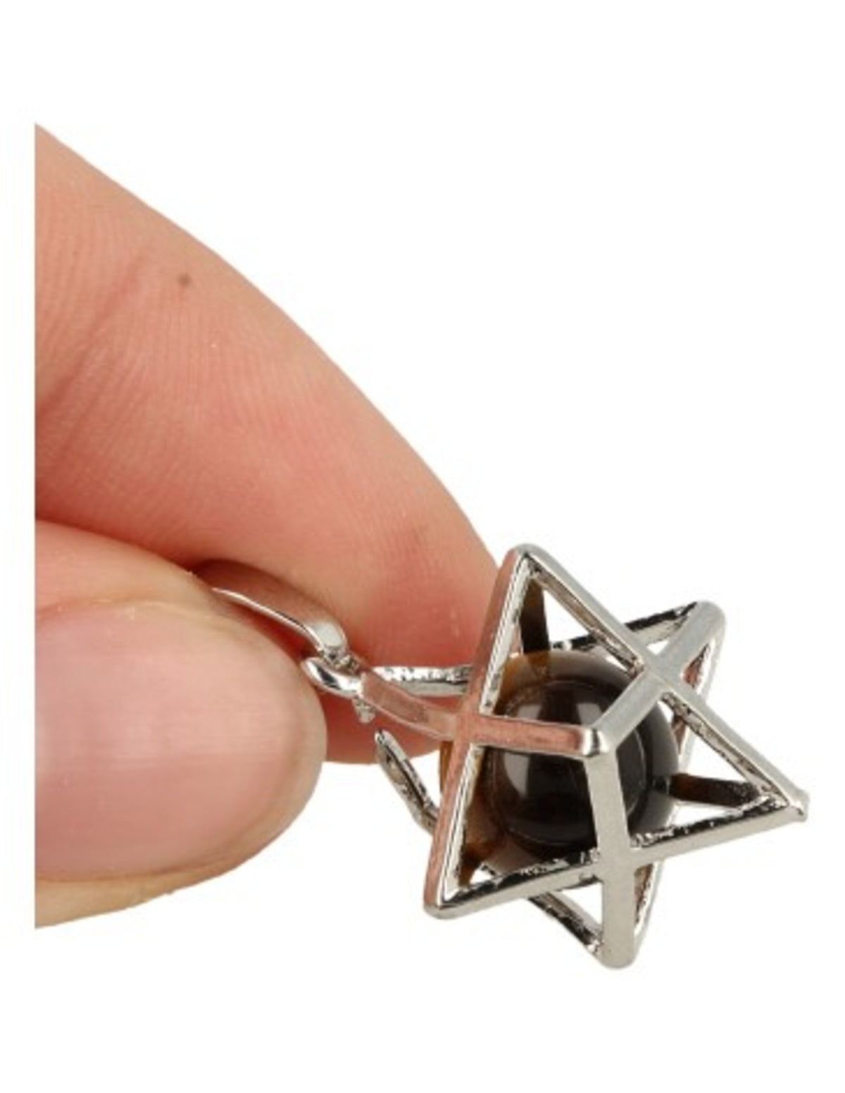 Tigeröga hänge, merkaba-bur med stenkula, 2,5 cm