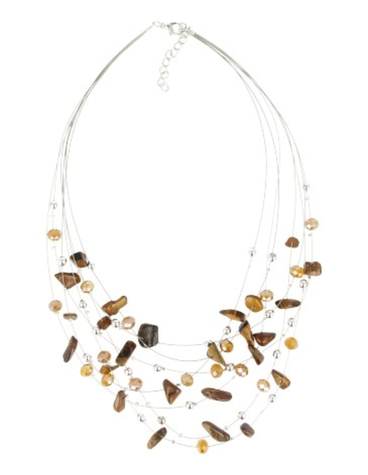 Tigeröga halsband med glaspärlor, multiwire, 42 cm