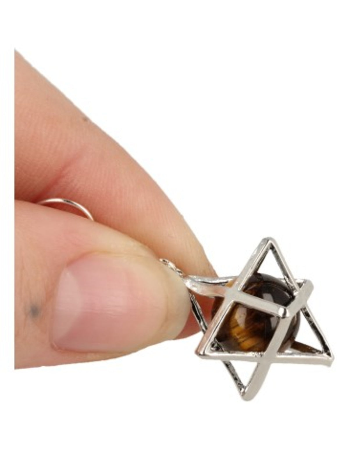 Tigeröga örhängen med merkaba-bur och stenkula, 2,5 cm