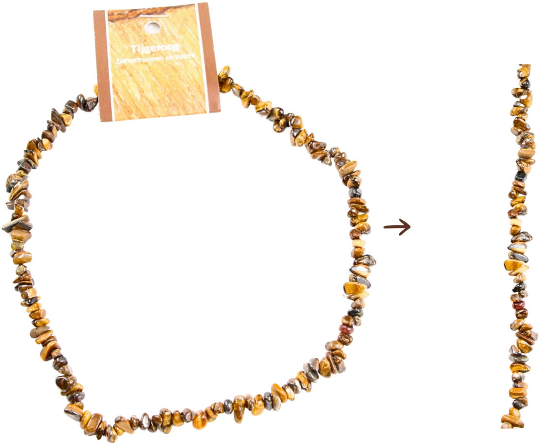 Tigeröga halsband med splitstenar, 45 cm, På kort