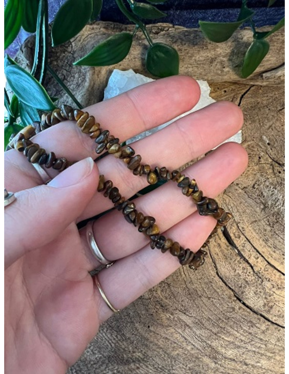 Tigeröga halsband med splitstenar, smal, 45 cm