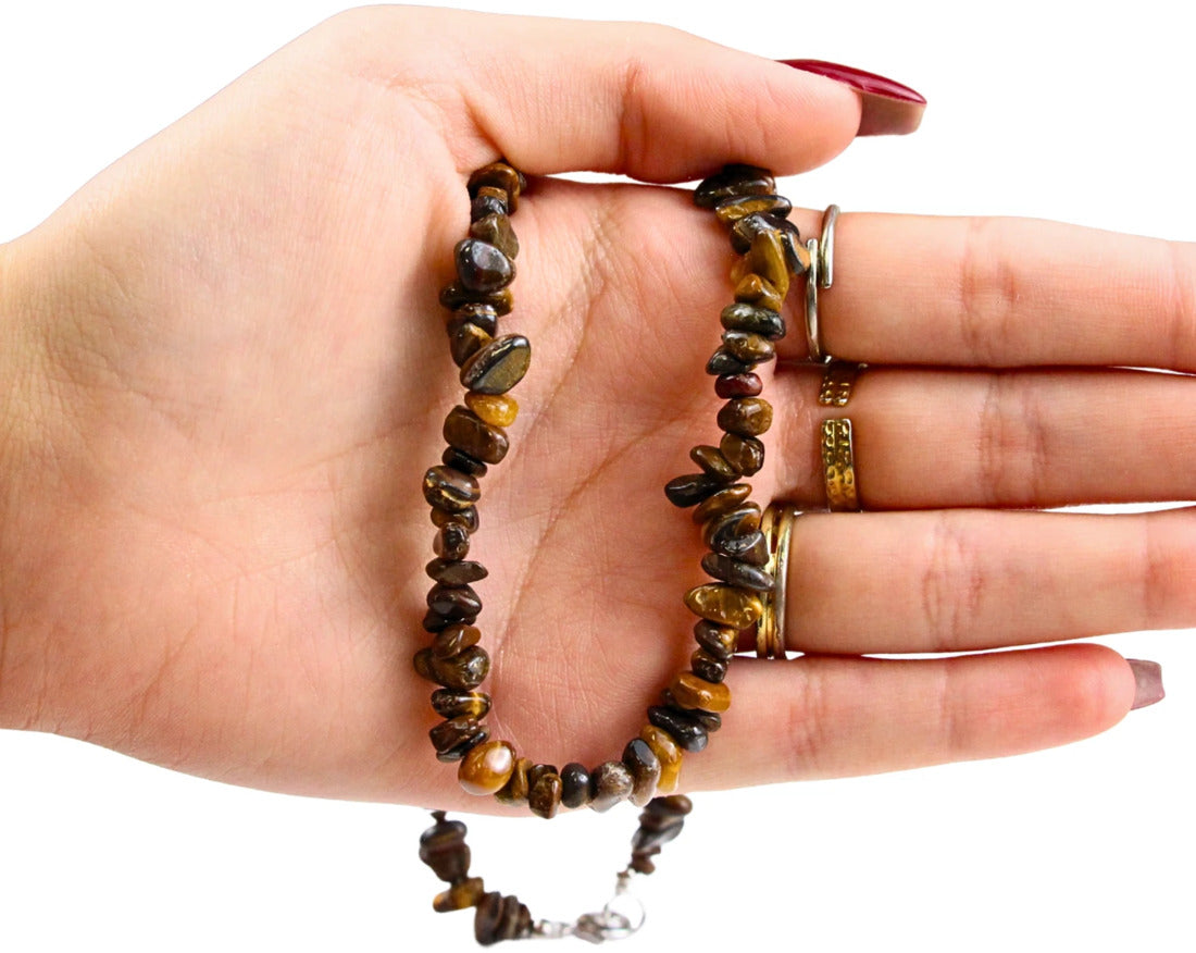 Tigeröga halsband med splitstenar, 45 cm
