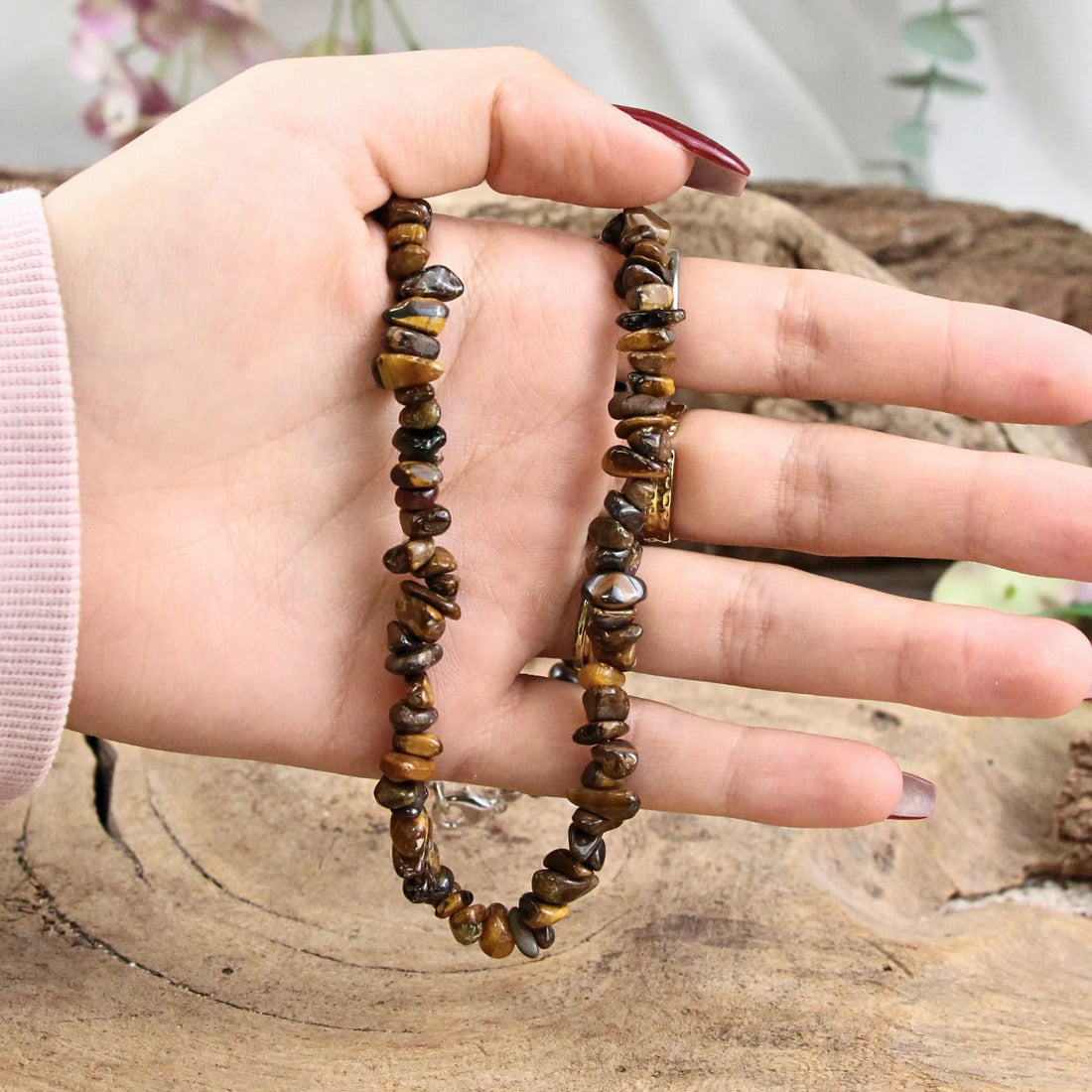 Tigeröga halsband med splitstenar, 45 cm
