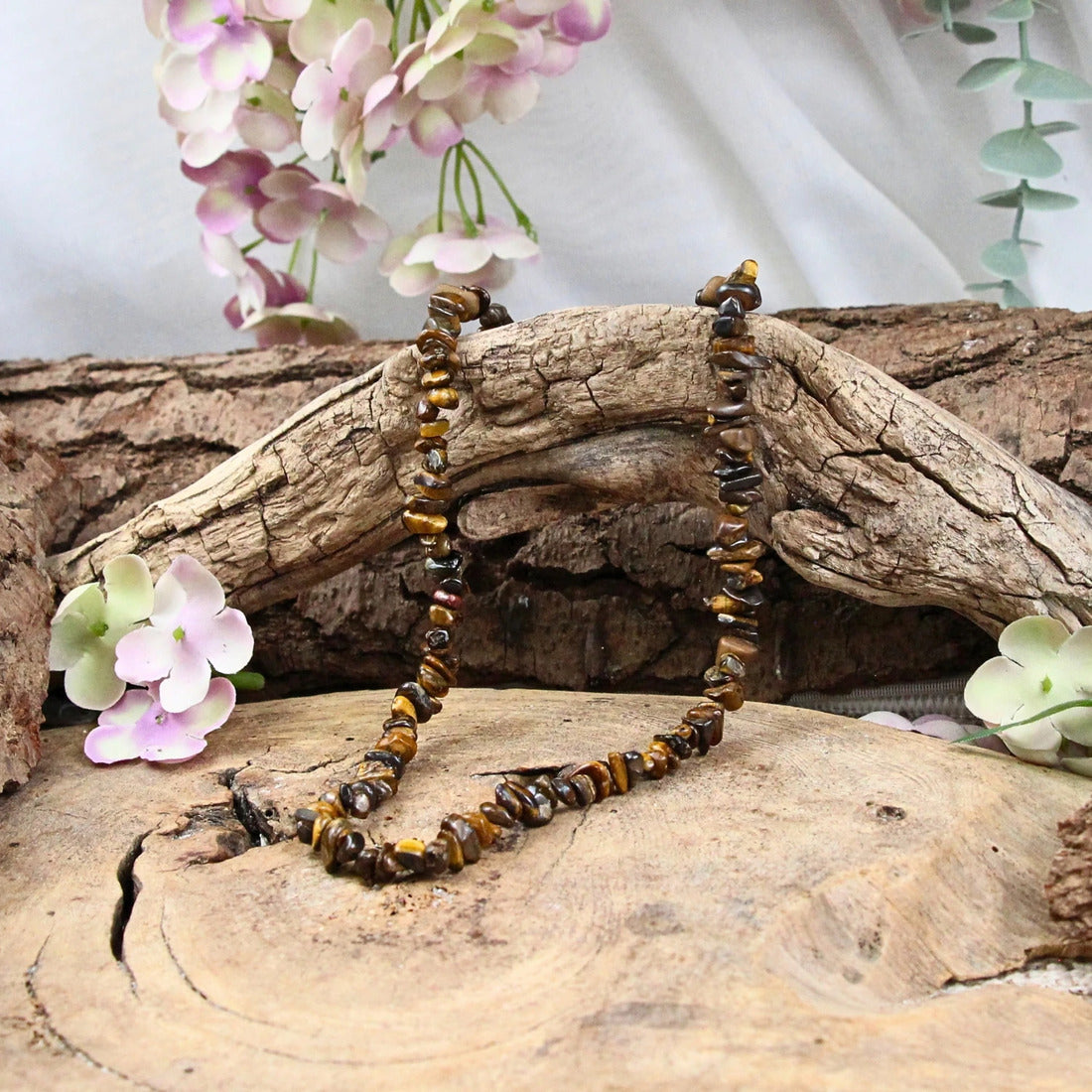 Tigeröga halsband med splitstenar, 45 cm