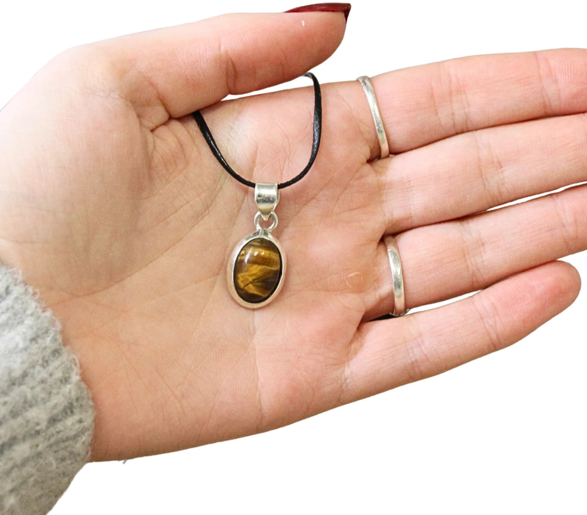 Tigeröga hänge i silver, oval modell 1, 2,7 cm