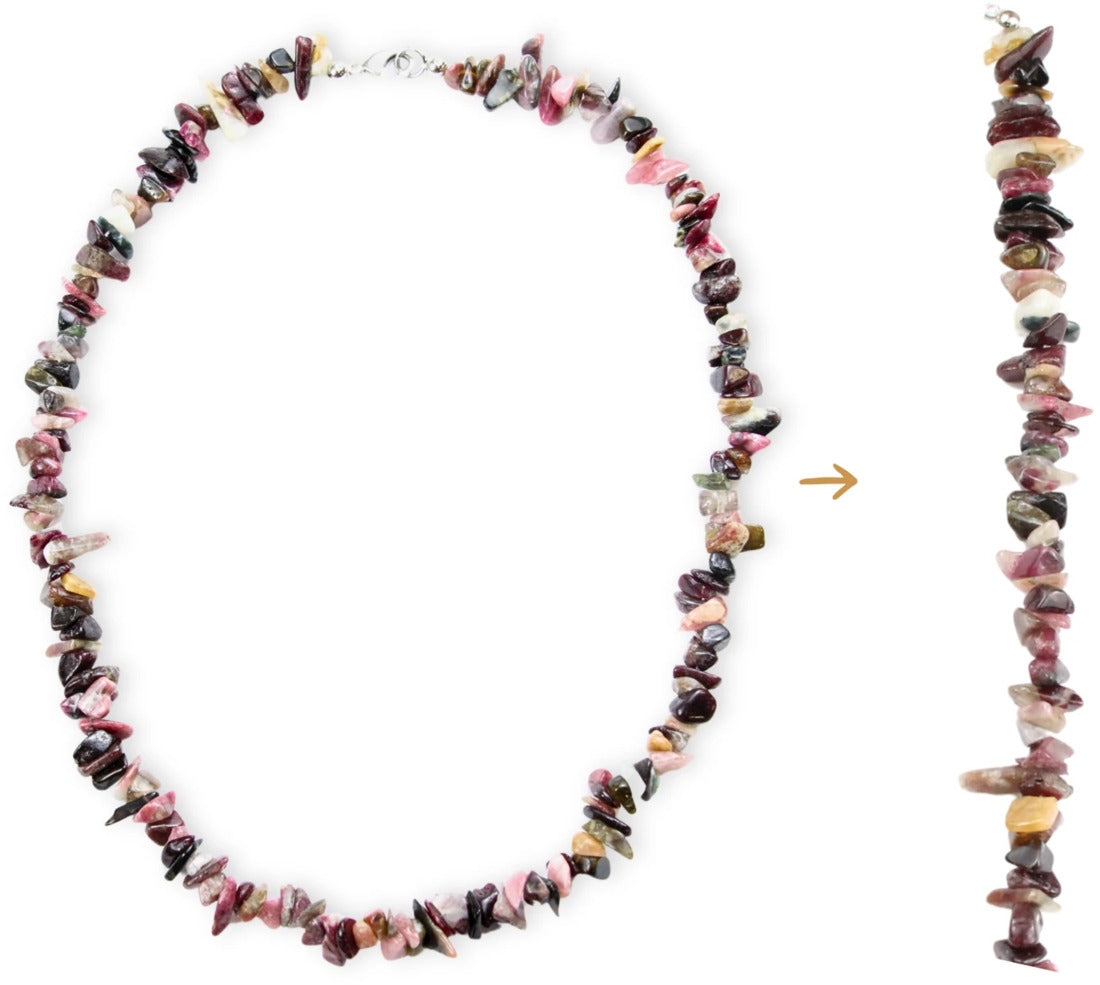 Vattenmelonturmalin halsband med splitstenar, 45 cm