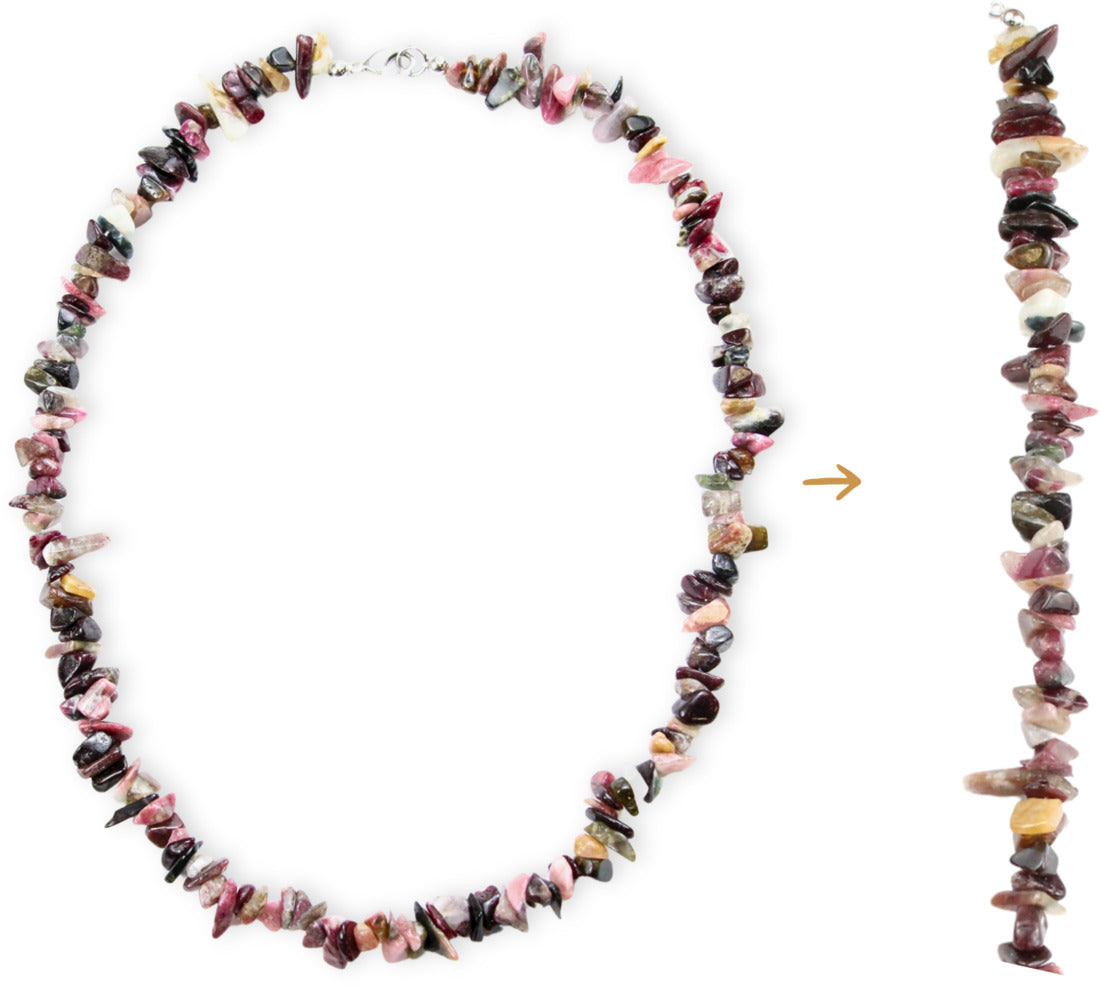 Vattenmelonturmalin halsband med splitstenar, 45 cm