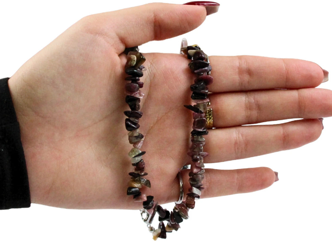 Vattenmelonturmalin halsband med splitstenar, 45 cm