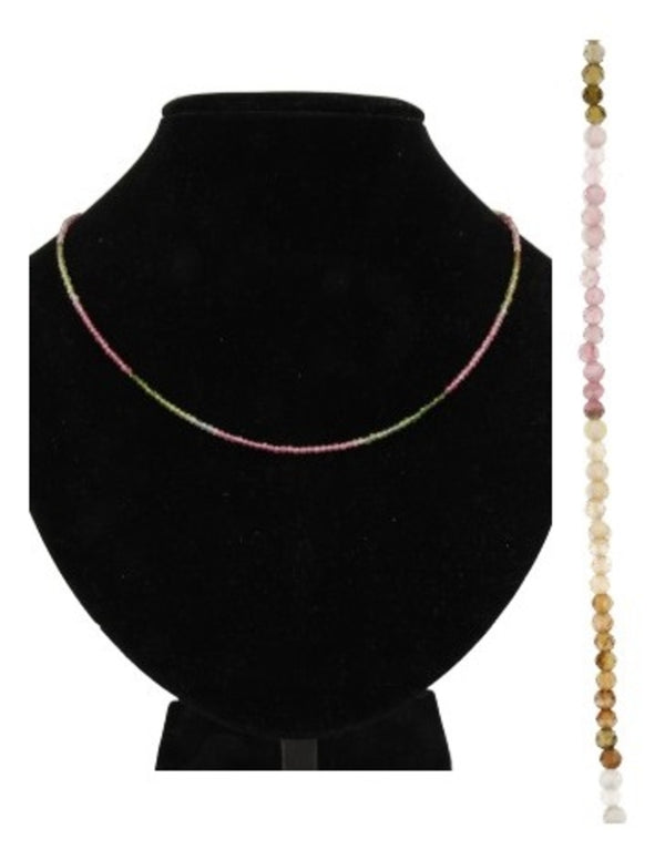 Vattenmelonturmalin halsband, 44 cm, med silverlås