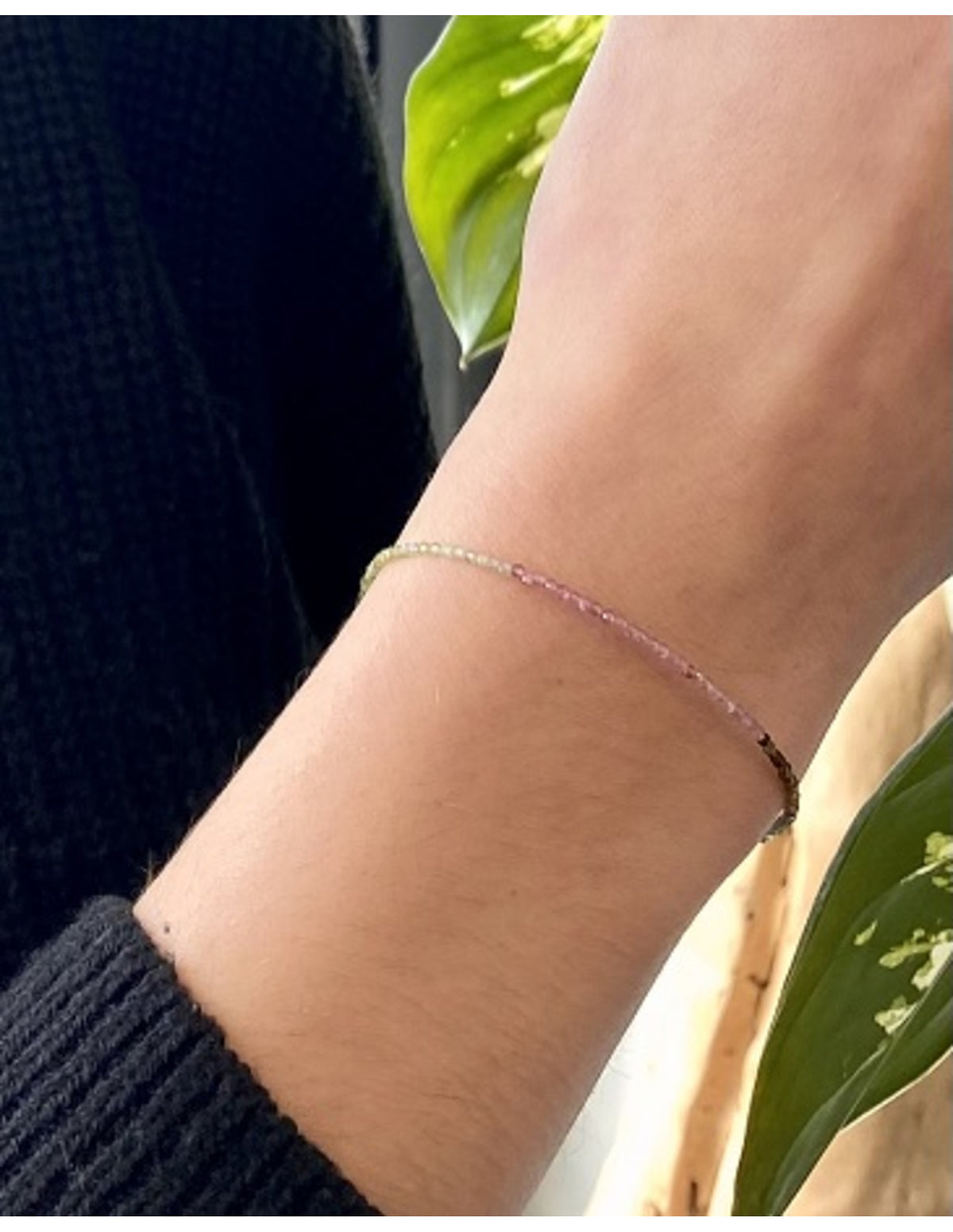 Vattenmelonturmalin halsband, 44 cm, med silverlås