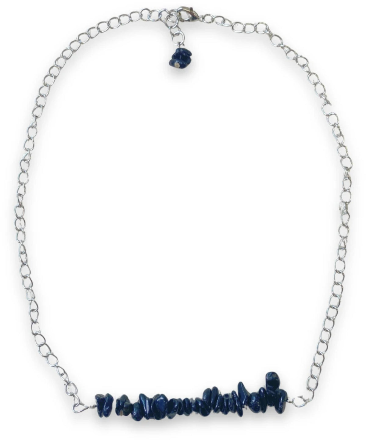 Svart turmalin halsband, rad med splitstenar, försilvrat