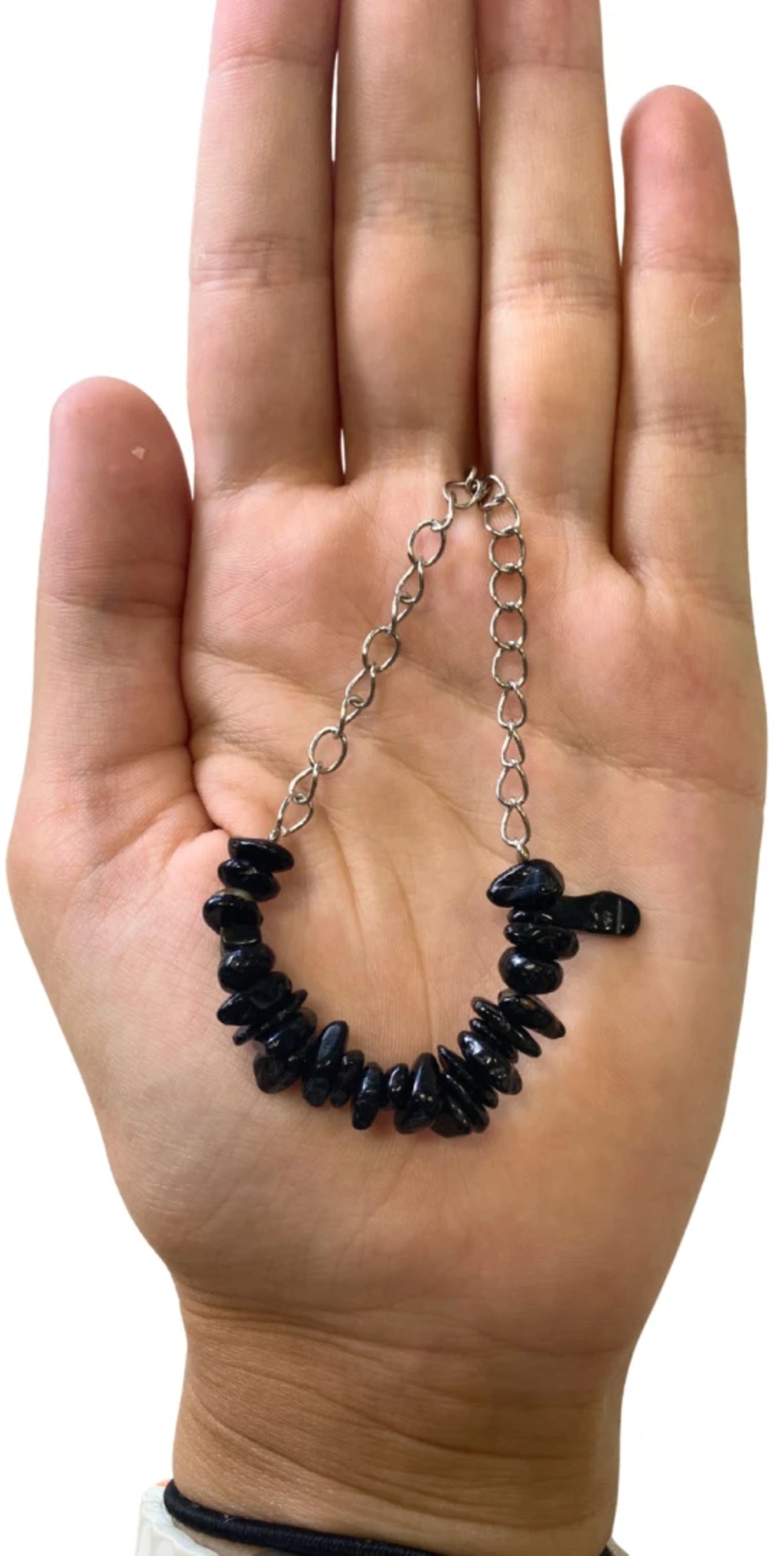 Svart turmalin halsband, rad med splitstenar, försilvrat